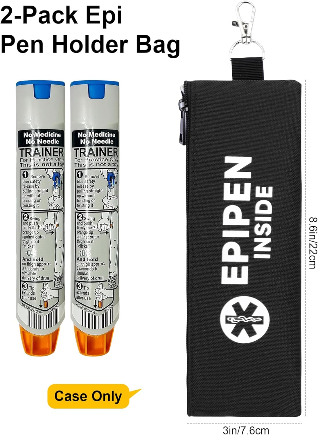 YOUSHARES Epipen Carry Case for 2 Epipens Insulated, Portable Epipen Holder Bag with Carabiner, Waterproof Travel Epipen Case for Allergies, Asthma, Sports & Outdoor Emergencies(Black) image number 1