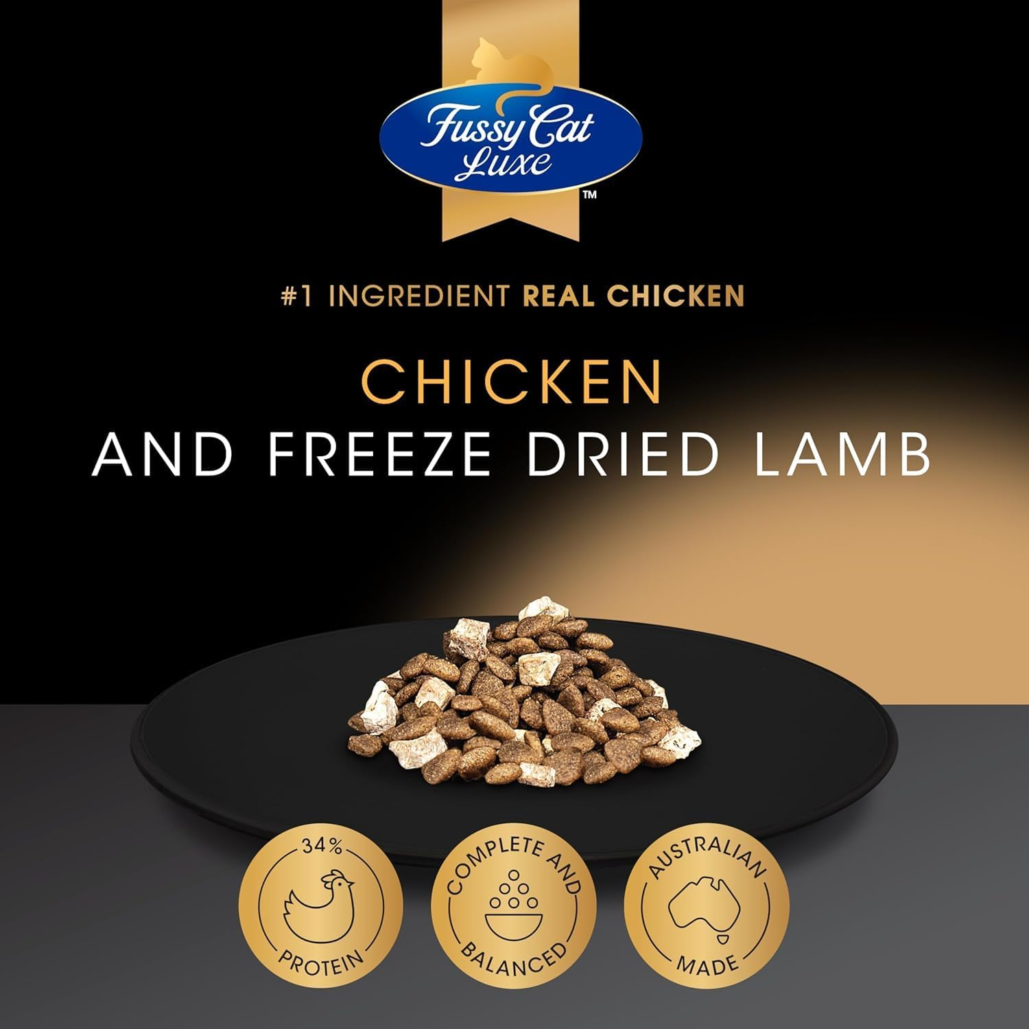 Fussy Cat Luxe Dry Cat Food, Chicken and Freeze Dried Lamb 750G - Real Chicken & Freeze-Dried Lamb for Premium Taste, 34% Protein & Complete Nutrition