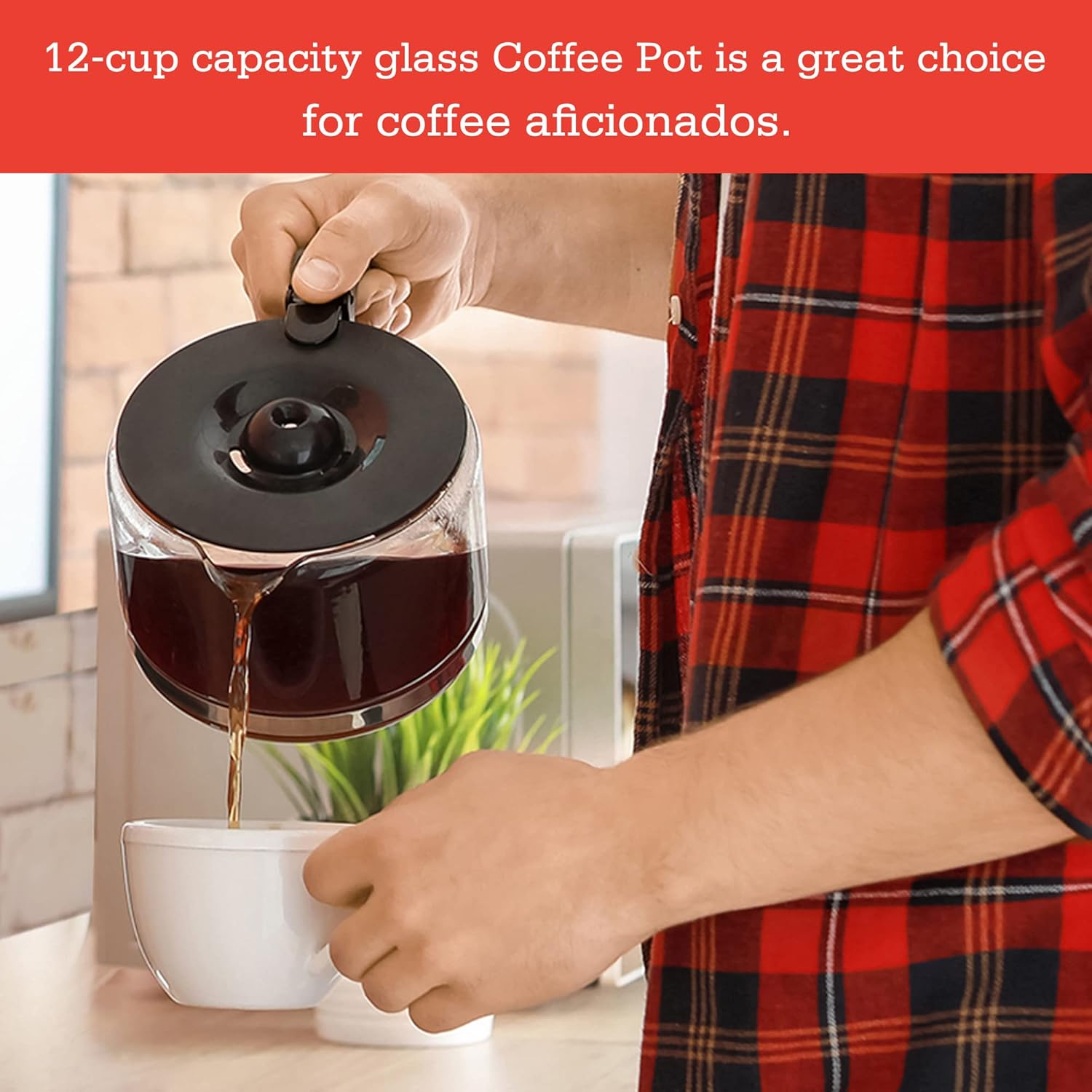 Auspure Kitchen 12-Cup Replacement Coffee Pot Compatible with Ausbrew-1812 Coffee Maker, Ausbrew-1812Cp image number 3