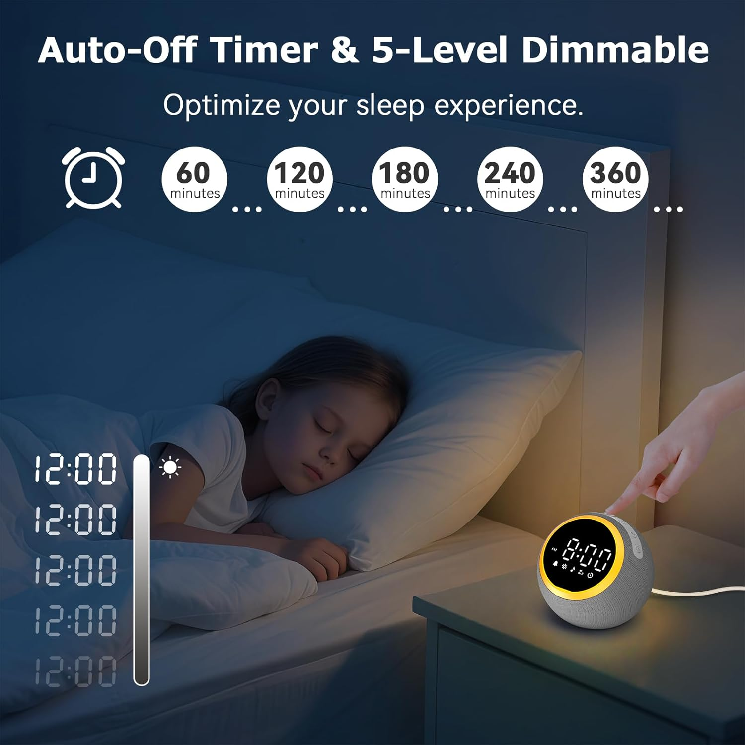 Alarm Clock, White Noise Machine, 25 Soothing Sounds, 7 Soft Wake-Up Sounds, 16 Adjustable Volume, Timer, Memory Function, Bedside & Digital Clock, Baby Night Light, Bedroom Decor Kids, Adults image number 4