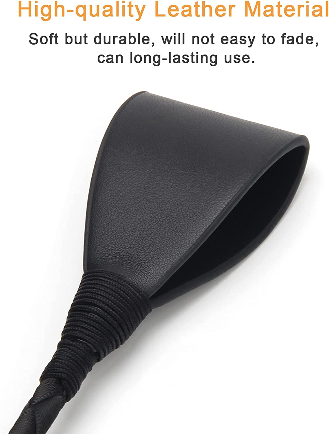 Horse Crop Black, Faux Leather Riding Crop with Anti-Slip Grip Gel Handle (30Cm, Black)