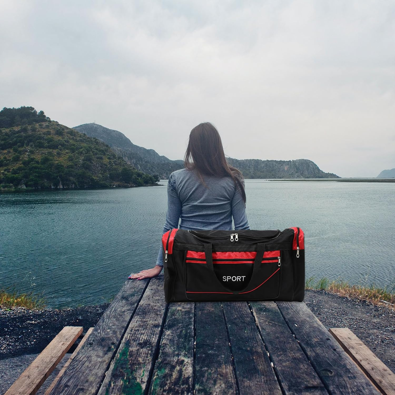 LALADEFIEE Large Capacity Travel Clothes Organizer Bag Luggage Storage Tote Shoulder Bag for Outdoor Trips and Family Travel Red image number 5