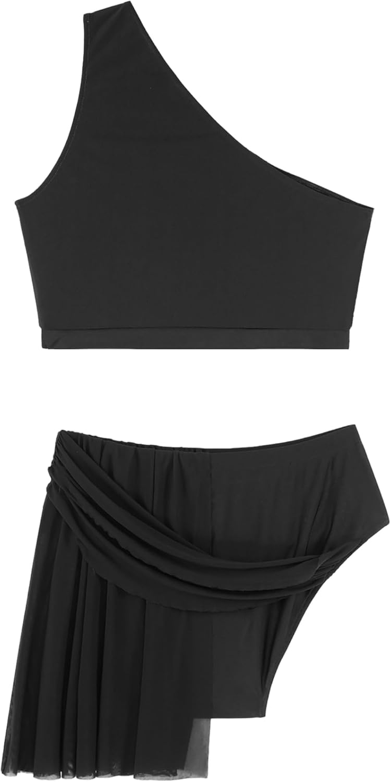 Womens Lyrical Dance Outfit One Shoulder Shiny Rhinestones Crop Top with Mesh Skirted Briefs image number 5