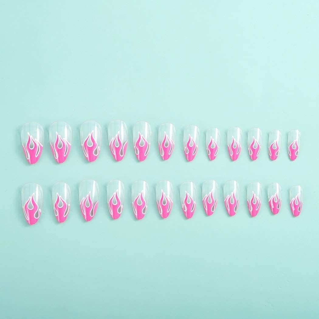 24 Pcs False Nails Flame Pattern Artificial Long Head Nail Artificial Full Cover for Women and Girls