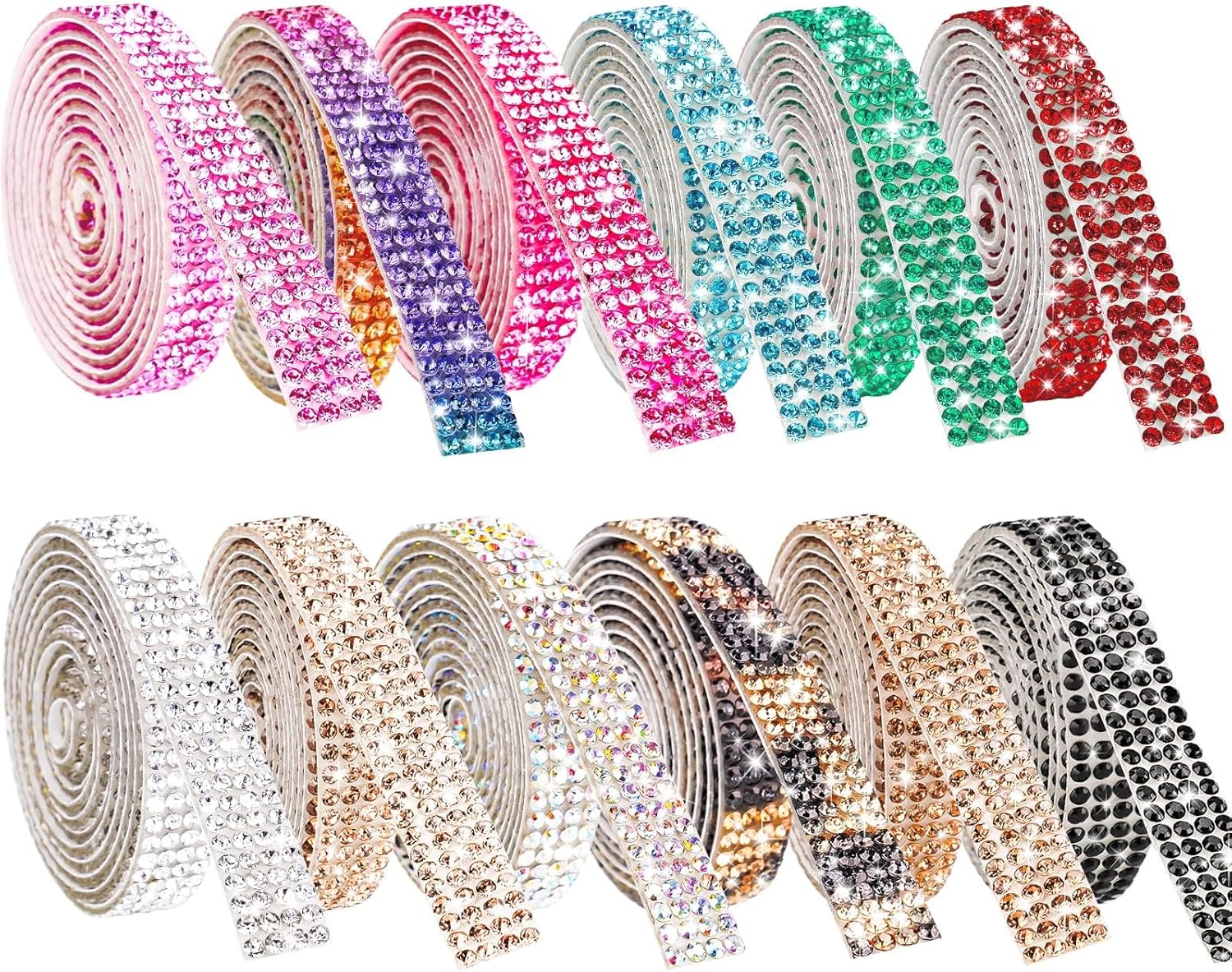 Self Adhesive Crystal Rhinestone Diamond Ribbon 12 Rolls 0.9Cm Wide Total 12 Yards Multi-Functional DIY Decorative Bling Gemstone Arts Crafts Sticker Tape Glitter image number 1