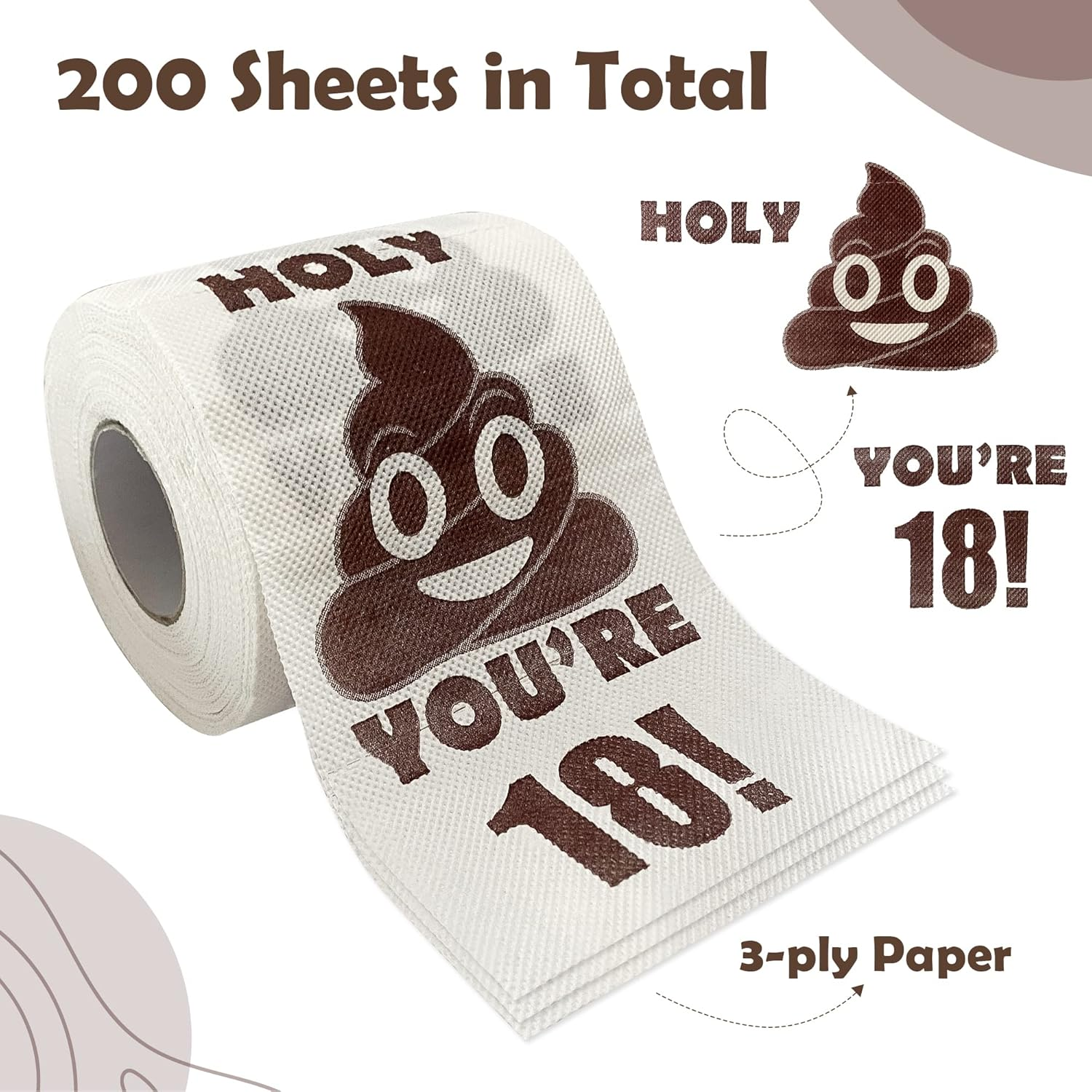 UFRITAN Happy 18Th Birthday Gifts, 3-Ply Funny Toilet Paper Roll, Holy Poop You'Re 16 Printed Gag Gift, Pranks & Surprises Bathroom Decor for Boys Son Girls, Cheers to 18 Bday Party Supplies, 4X4'' - 15 Years Old image number 2