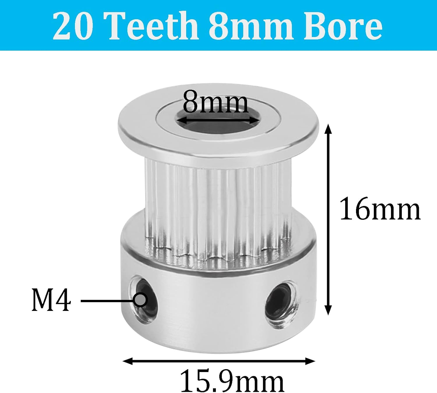 Acbbmns 5Pcs GT2 Timing Belt Idler Pulley 20 Teeth 8Mm Bore Aluminium Alloy Synchronous Wheels for 10Mm Width Belt 3D Printer image number 2