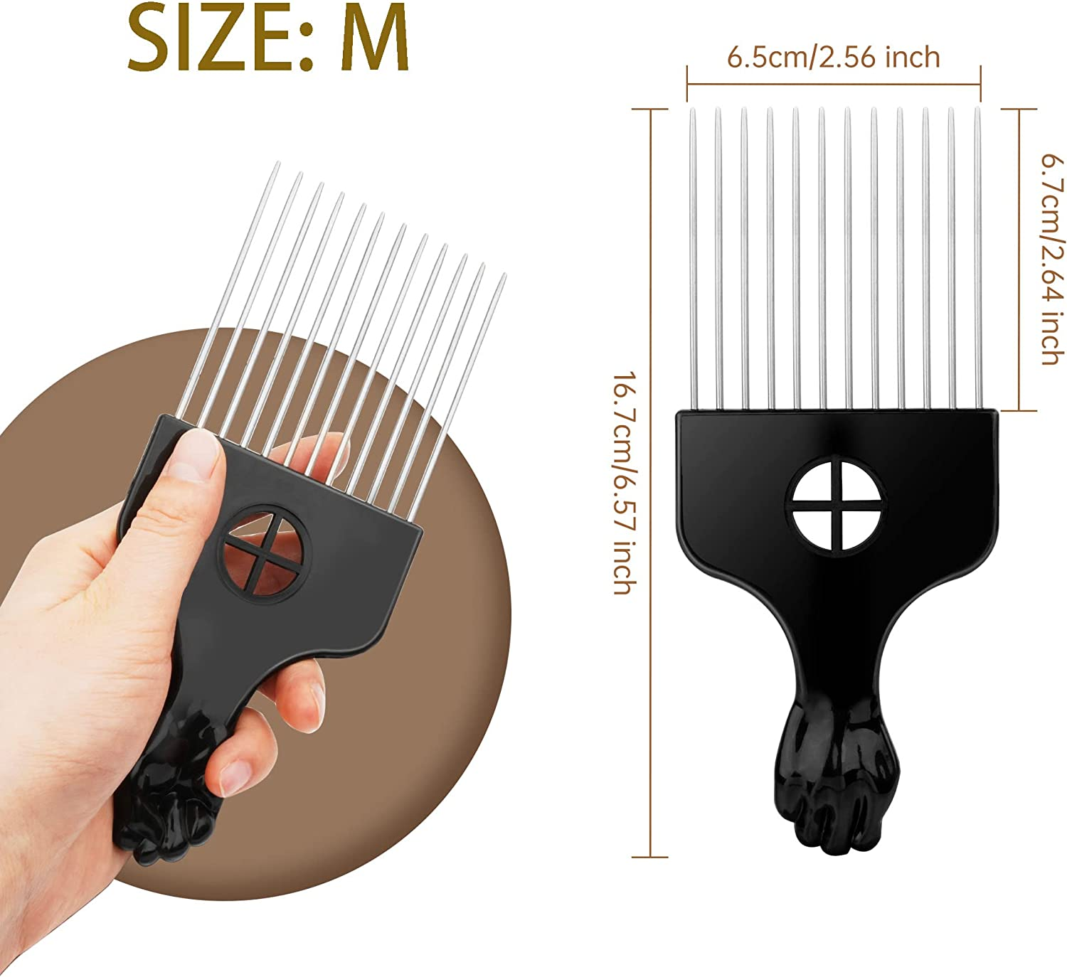 Beauty7 Hair Pick Afro Styling Pick & Lift Comb Afro Pick Lift Hair Styling Comb for African Square Wave Black(Size: M)