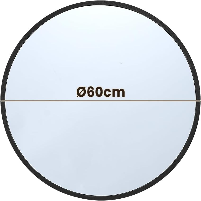 Furb round Wall Mirror, 60Cm Circular Bathroom Mirror, Black Metal Frame, Decorative Hallway Entryway Mirror image number 2