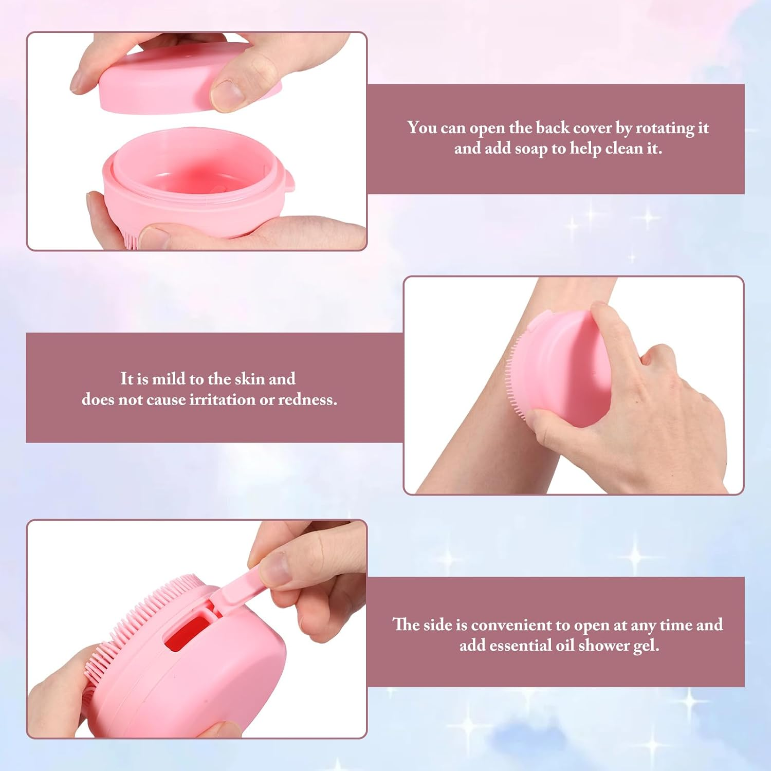 DJAPWPX 2/3 Pcs Silicone Body Scrubber Soft Silicone Shower Brush with Lanyard Safe Body Scrubber for Sensitive Skin Children Women Men (1 Pink+1 Blue) - 3 Blue image number 7