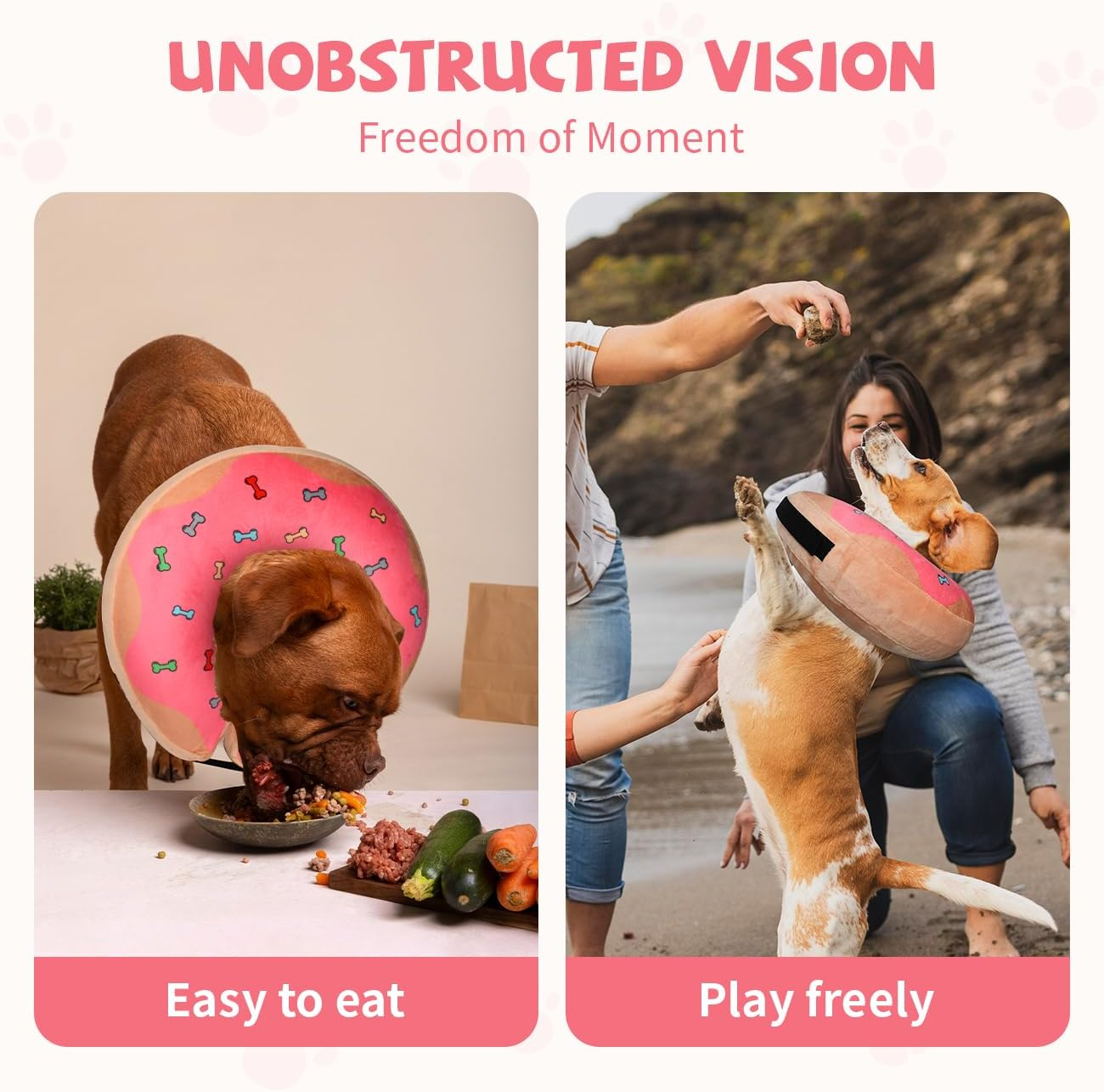 Inflatable Recovery Dog Cone, Protection Dount Collar for Small Medium Large Dogs, Adjustable Soft E-Collar for Dogs and Cats after Surgery, Cute Dog Bone Pattern (Pink, Medium-Plus) image number 2