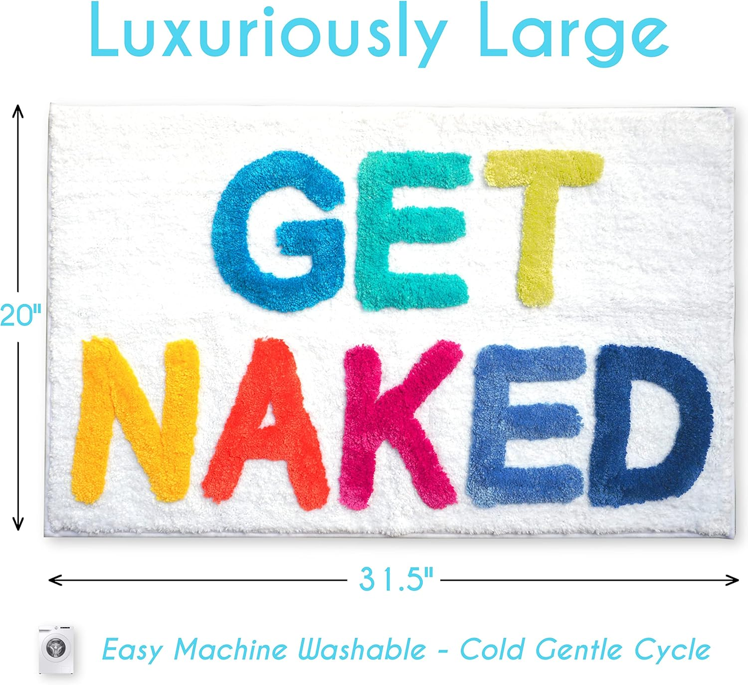 Evovee Get Naked Bath Mat Rainbow Funny Cute Colorful Bathroom Rugs Multicolor White Rug Shower Funny Bathroom Decor Fun Cute Bath Mat Non-Slip image number 6
