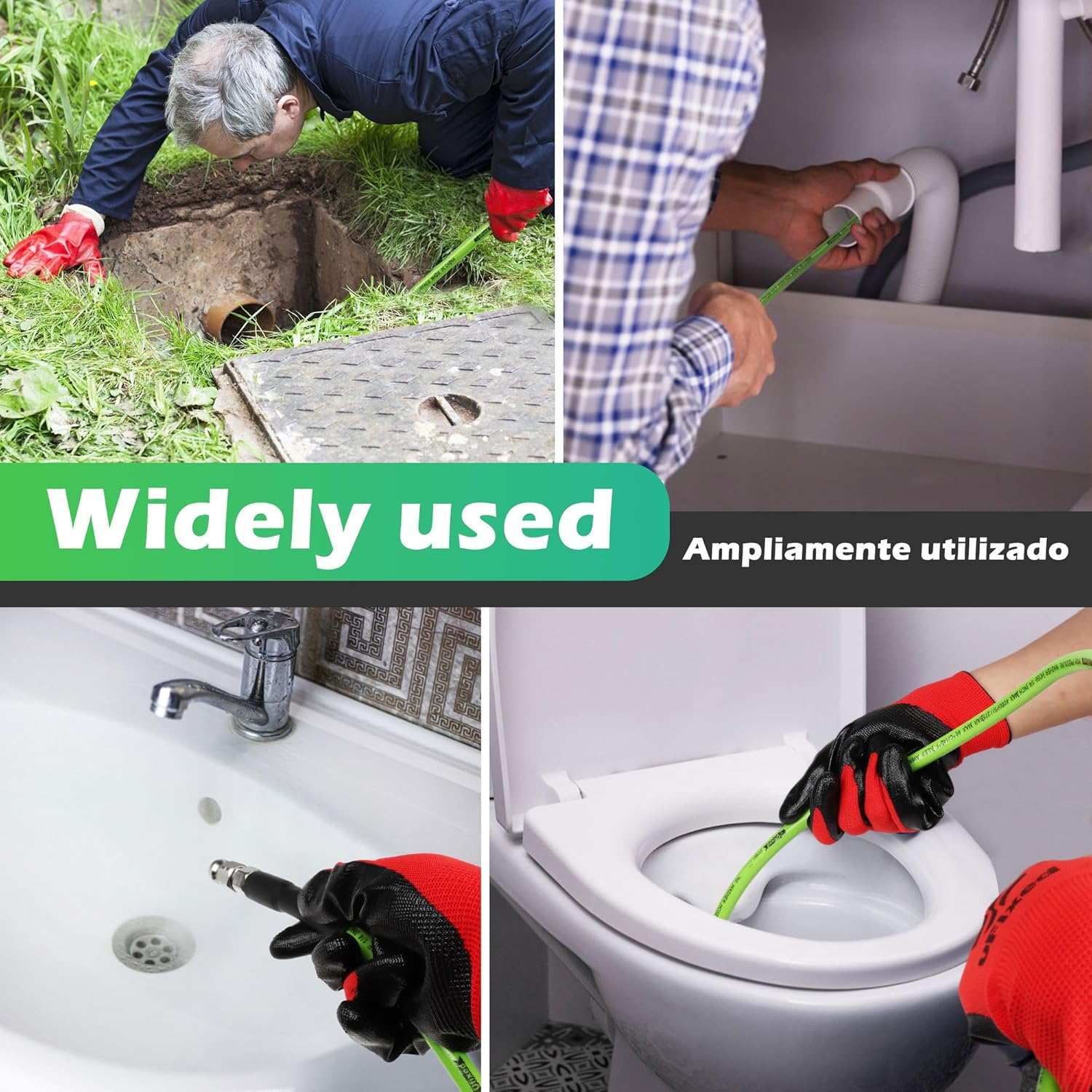 Kink Resistant Power Washer Hose 100 FT 1/4 Inch 4000 PSI, Ufixed Sewer Jetter Kit for Flexible High Pressure Washer Hose Extension Connector, Fit to All Electric and Gas High Pressure Washer Green image number 4