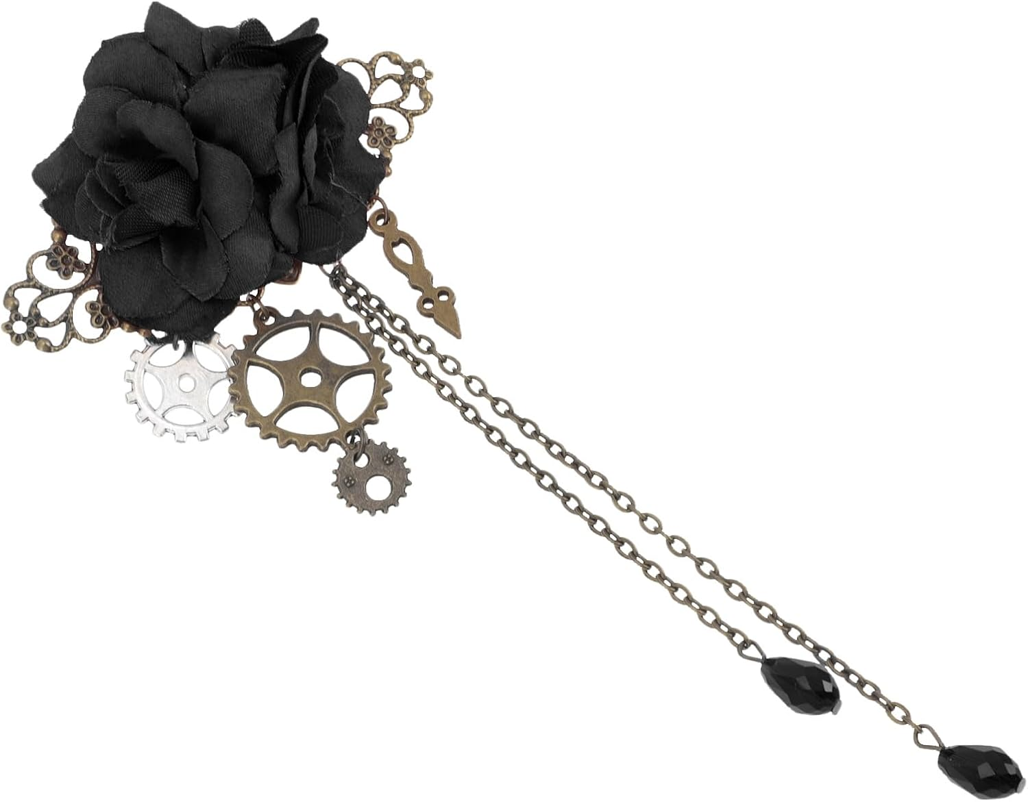 Ipetboom Steampunk Style Hair Clip - Gothic Hair Accessories with Tassels - Decorative Brooch - Vintage Punk Mechanical Hair Pin - Accessories for Hairstyles - Polyester Hair Clips with Floral Pattern image number 3