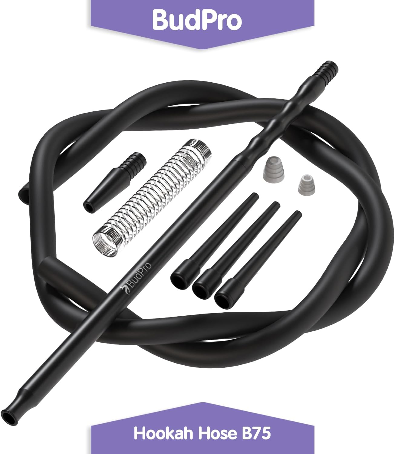 Budpro Long Silicone Hookah Hose B75 190Cm with Aluminum Handle and Spring to Prevent Hookah Hose Flexion image number 6