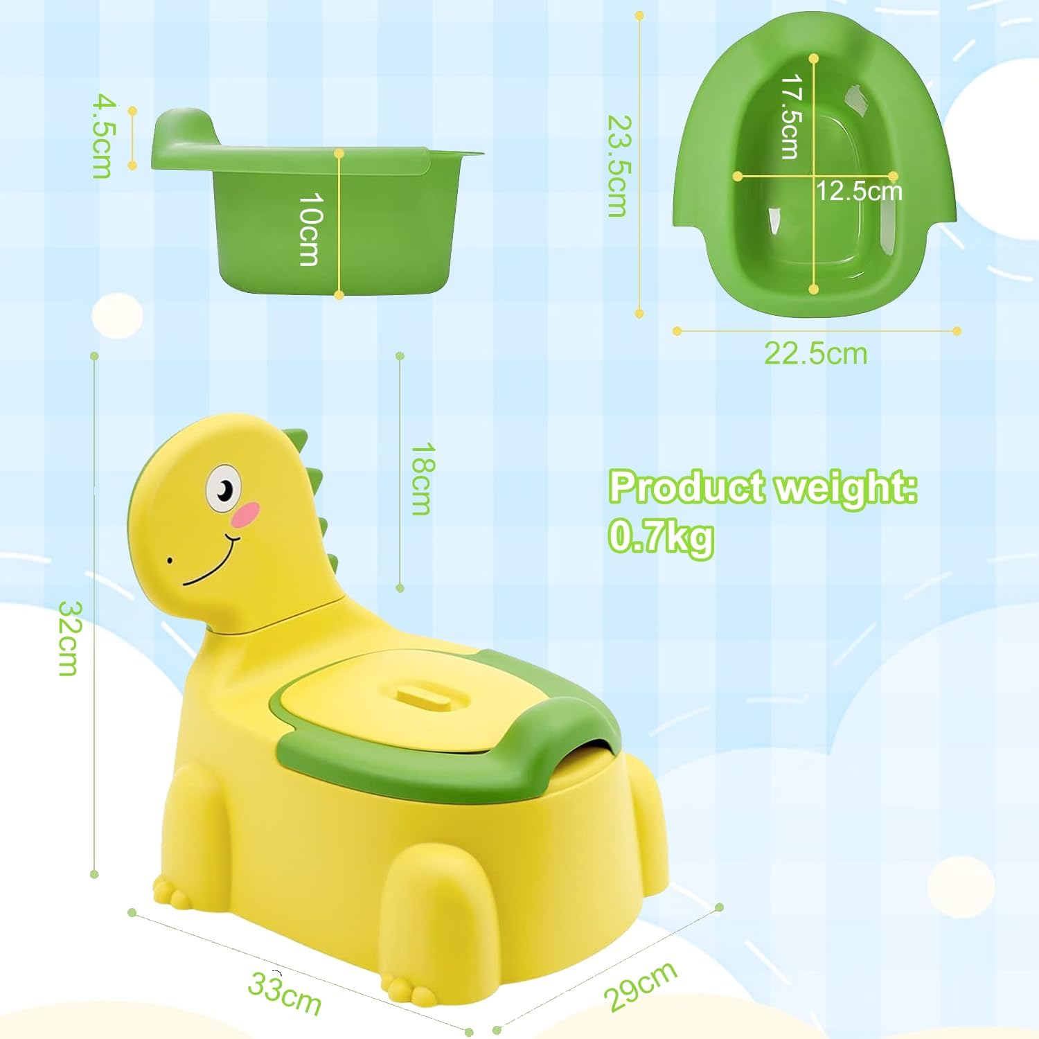 Kids Potty Seat - Dinosaur Potty Training Seat with Lid, Comfortable Toddler Toilet Seat for Boys and Girls Aged 1-6 Years Old(Yellow) image number 2