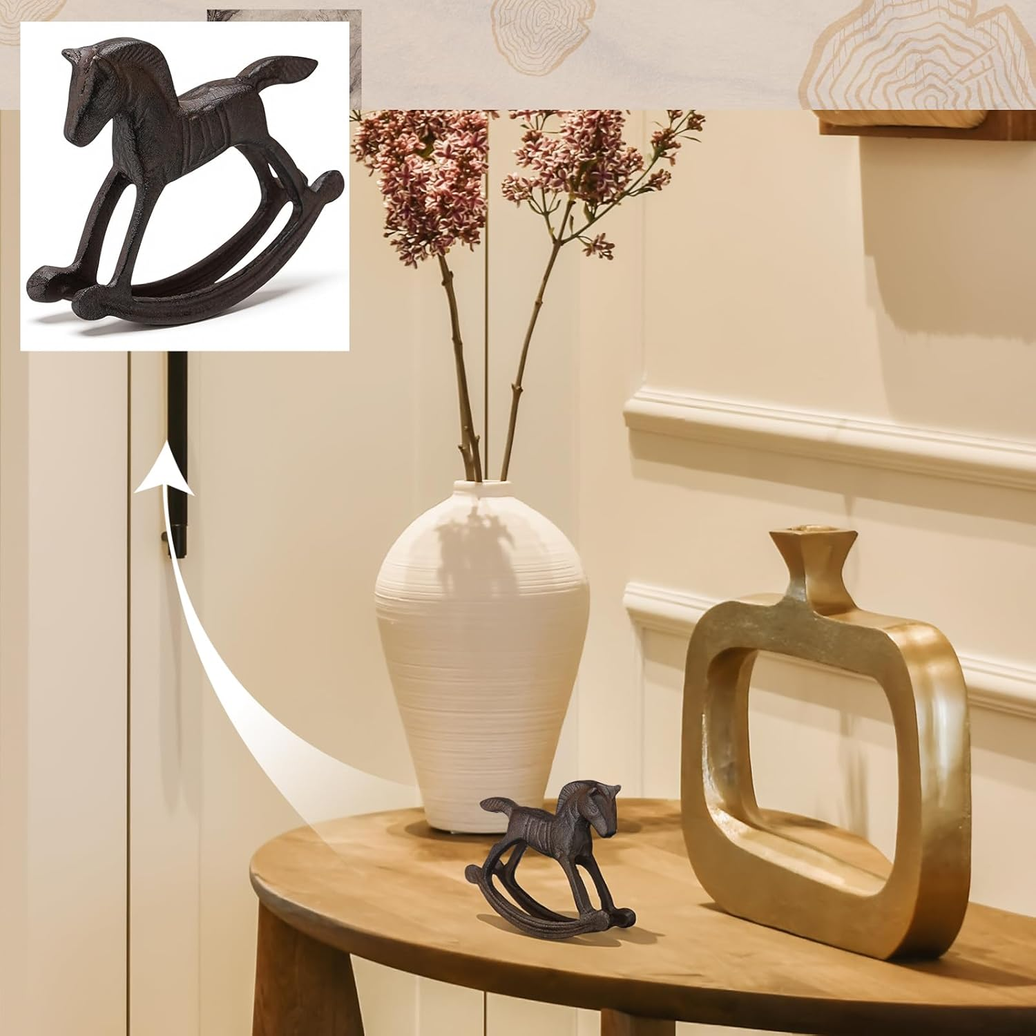 Otoolling 6.3&rdquo; Cast Iron Rocking Horse Statue Garden Home Office Desk Decor Collection Childlike Figurine