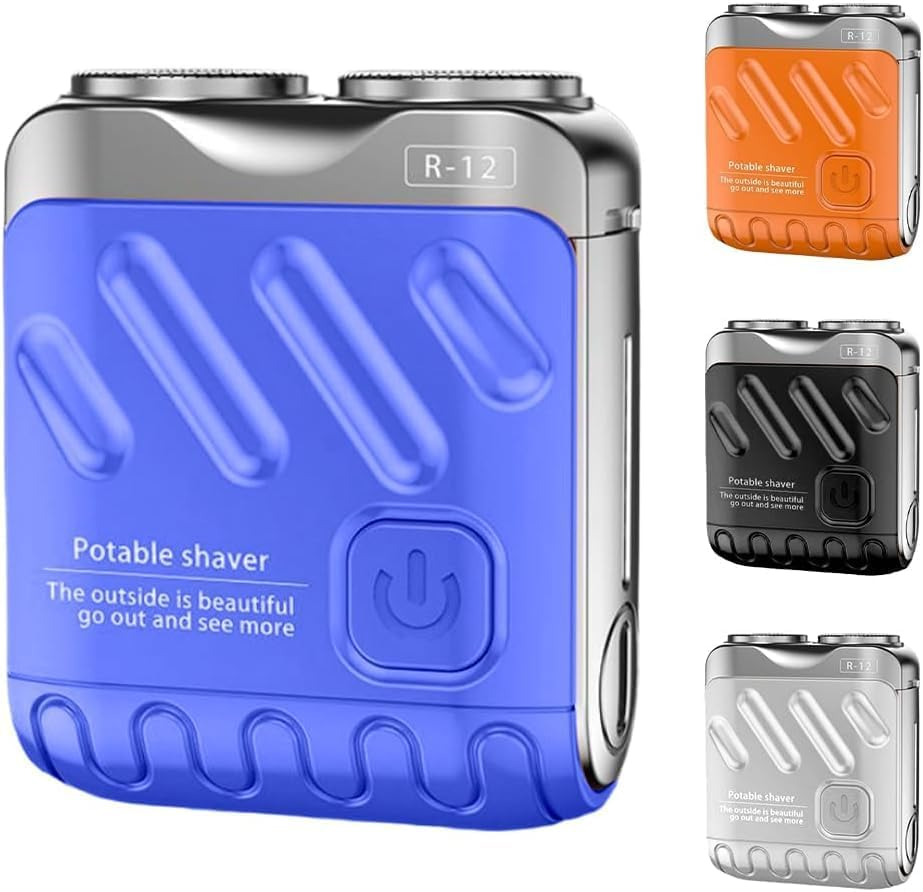 R-12 Mini Electric Shaver for Men, 2025 New Portable Waterproof Beard Shaver with Suitcase Design, Travel-Friendly Men'S Shaving Razor (Blue)