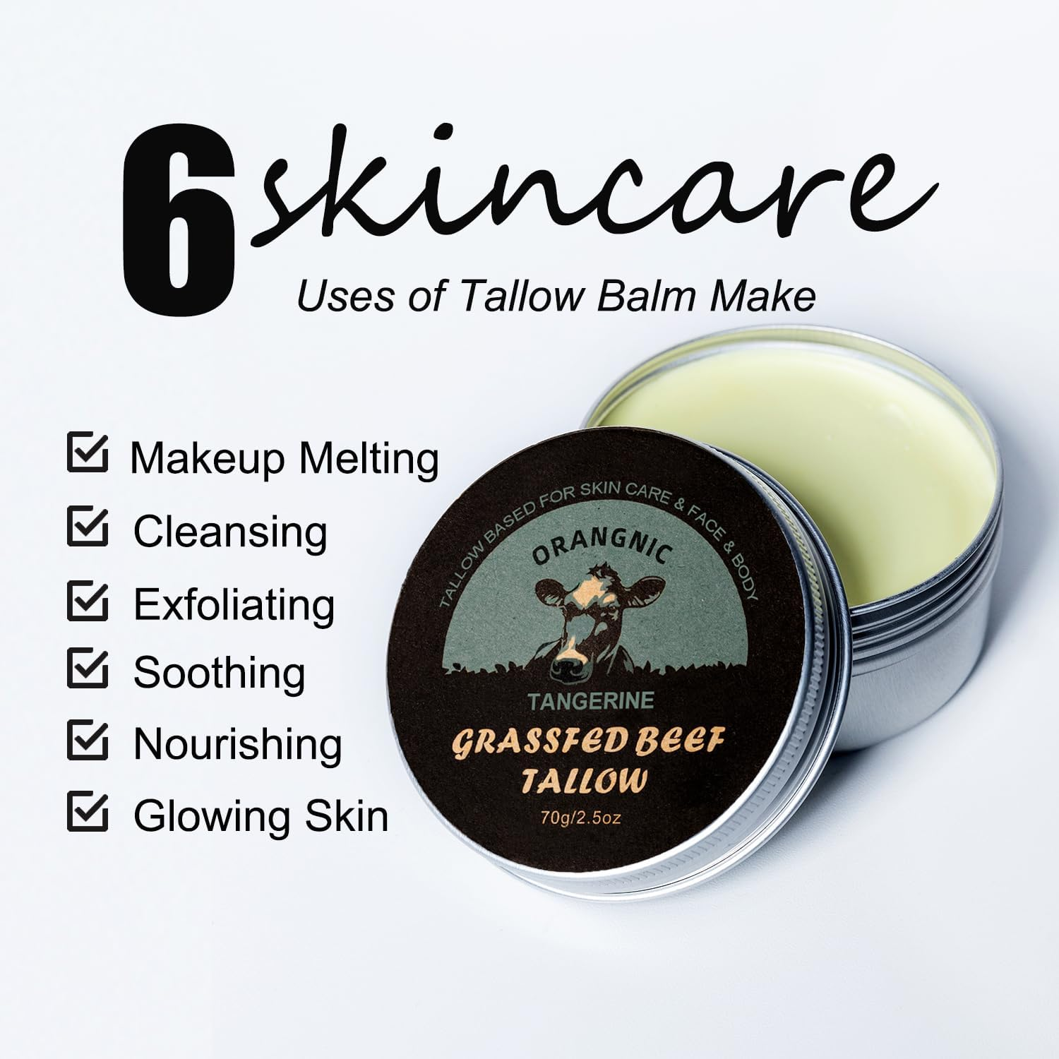 Grass Fed Beef Tallow Balm Raw Wild Honey Moisturizer | Natural Skincare | Moisturizer for Dry Skin, Face and Body Beef Tallow for Skin (70G) image number 3