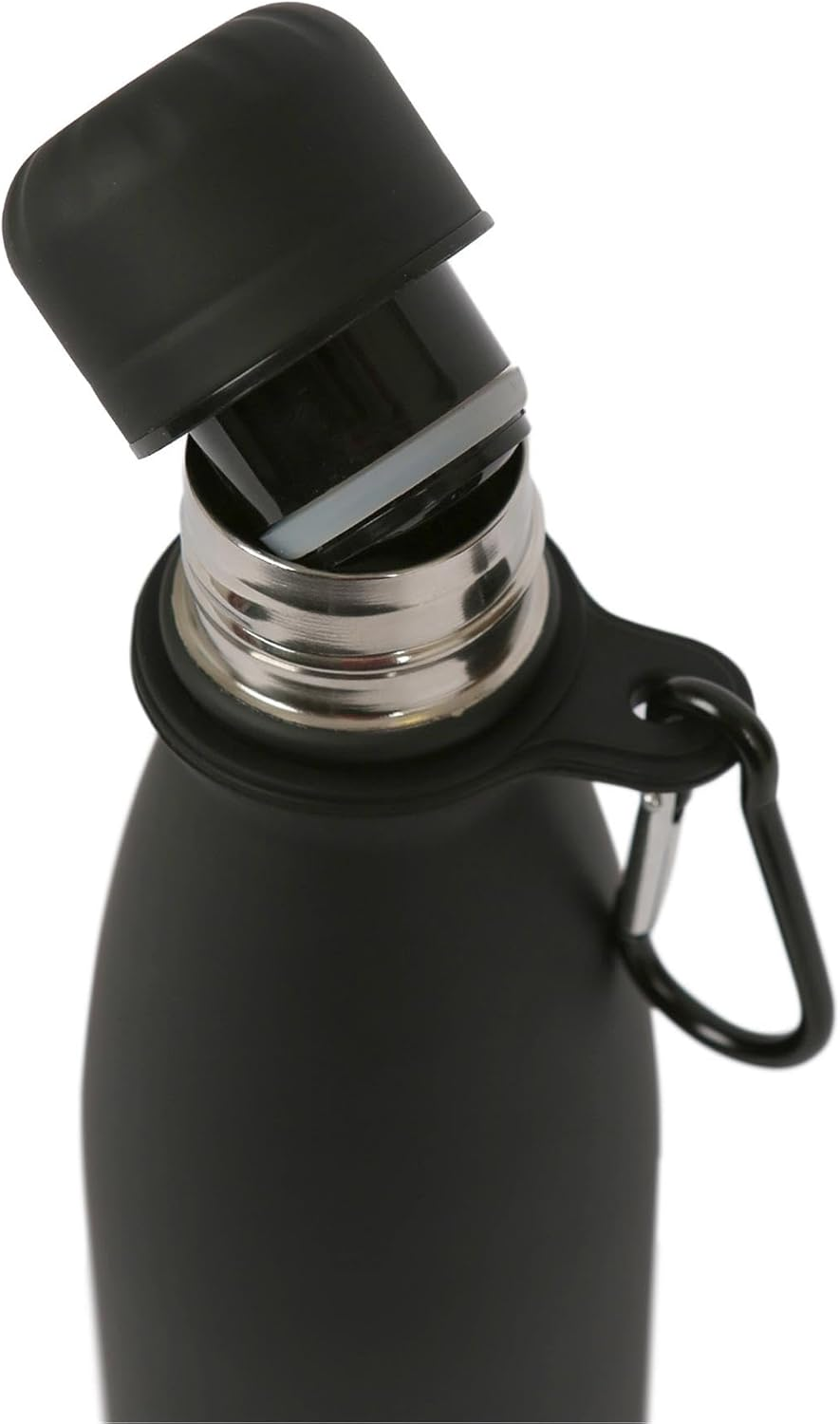 Harbour Housewares Stainless Steel Water Bottle with Carabiner Clip - 500Ml - Matt Black - 1X Metal Cold Drink Drinking Vacuum Drinks Flask with Leak Proof Lid for Adults & Kids Gym, Sports, Travel image number 2