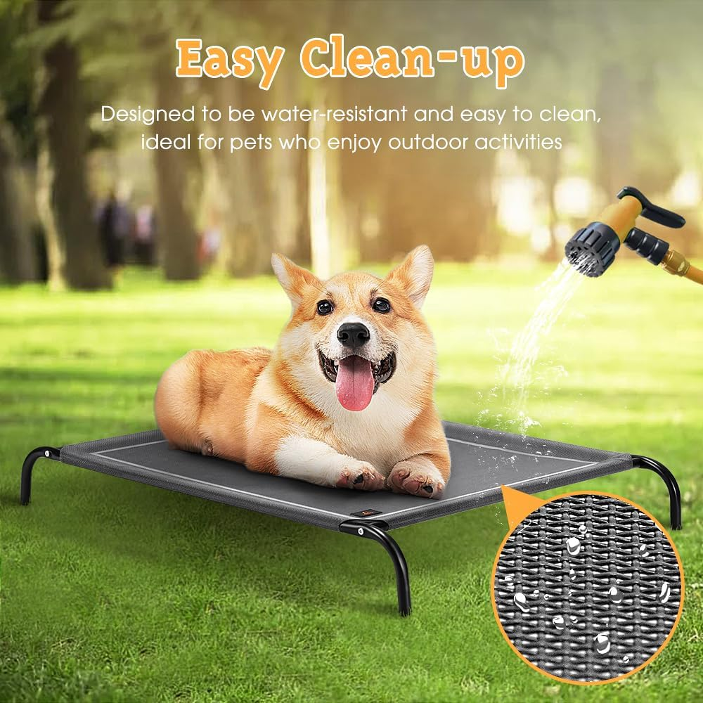 Petzly Cooling Elevated Dog Bed for Small Medium Dogs, Portable Indoor & Outdoor Pet Hammock with Skid-Resistant Feet, Upgraded Frame Dog Cot with Washable Breathable Mesh, Grey, 87X65X20Cm image number 4