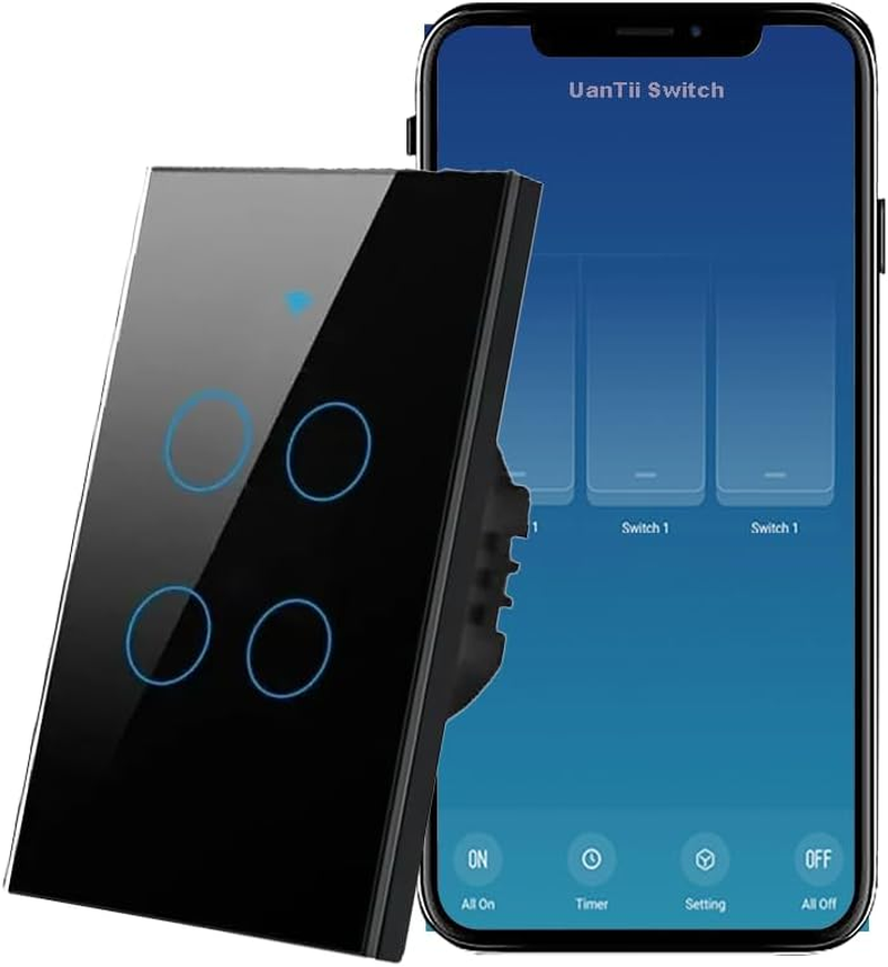 Uantii Smart Switch Tuya Wifi Switch Alexa Switch Timing Schedule Wireless Switch, Compatible with Alexa, Works with Google Home (Black, 4 Gang) image number 3