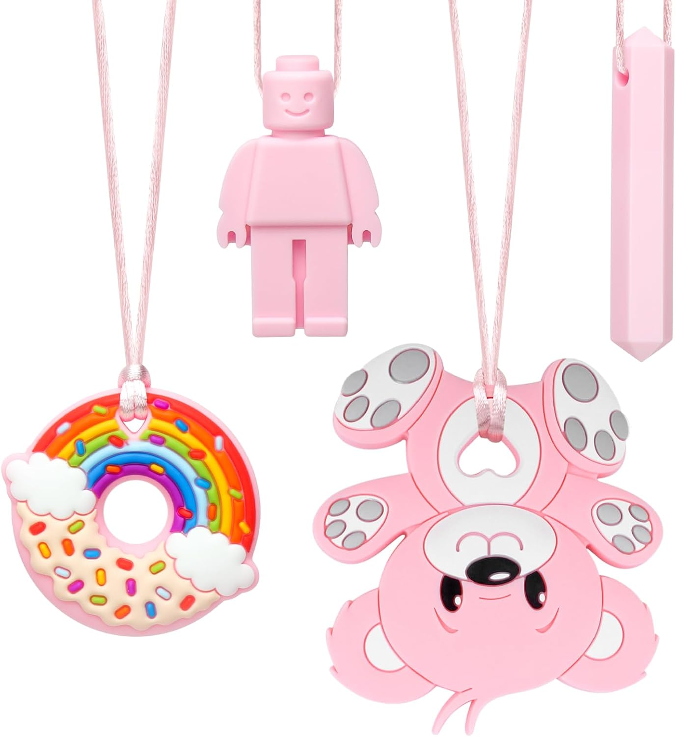 MR.TIMELAG Chew Necklaces for Adults and Babies - Bear 4-Piece Set, Bpa-Free Silicone Sensory Chew Necklaces for Anxiety Relief, Easy to Hold, with Massage Blocks to Relieve Teething Pain image number 2