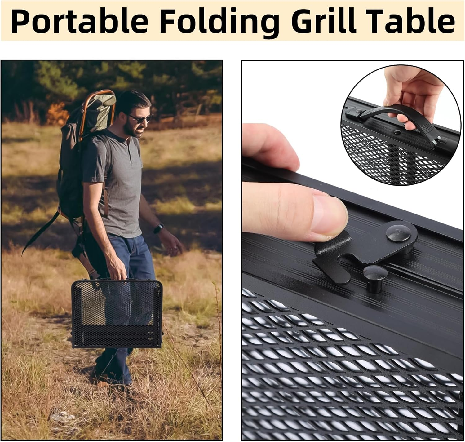 FORYUSE Folding Camping Table 60X40Cm Portable Lightweight Height Adjustable Metal Mesh Desktop Bag Side-Pocket Carry Handle for Outdoor Picnic Grill BBQ Beach image number 4