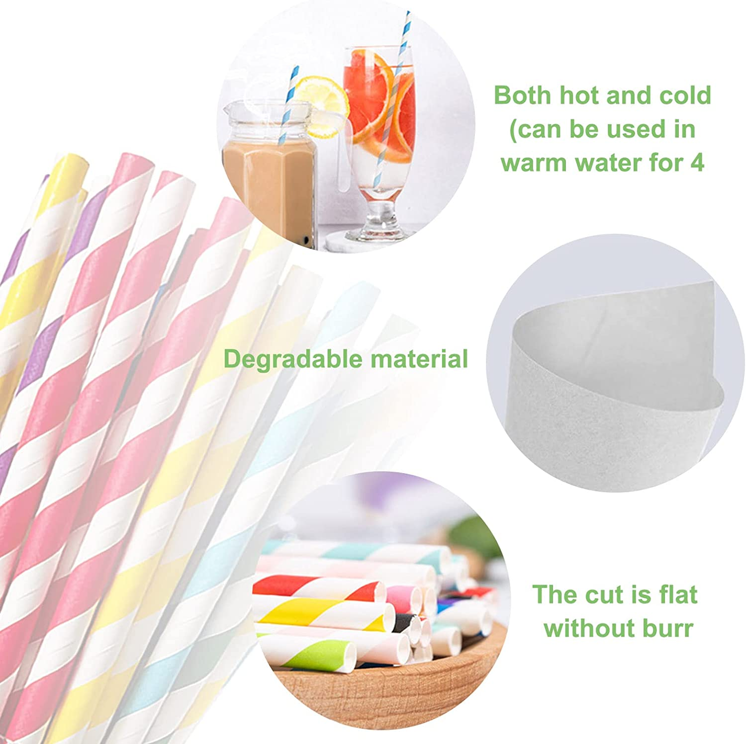 100PCS Biodegradable Paper Straws Bulk, Assorted Colors Drinking Straws for Juice, Shakes, Cocktail, Coffee,Soda, Milkshakes, Smoothies,Celebration Parties and Arts Crafts Projects DPS-100A image number 5