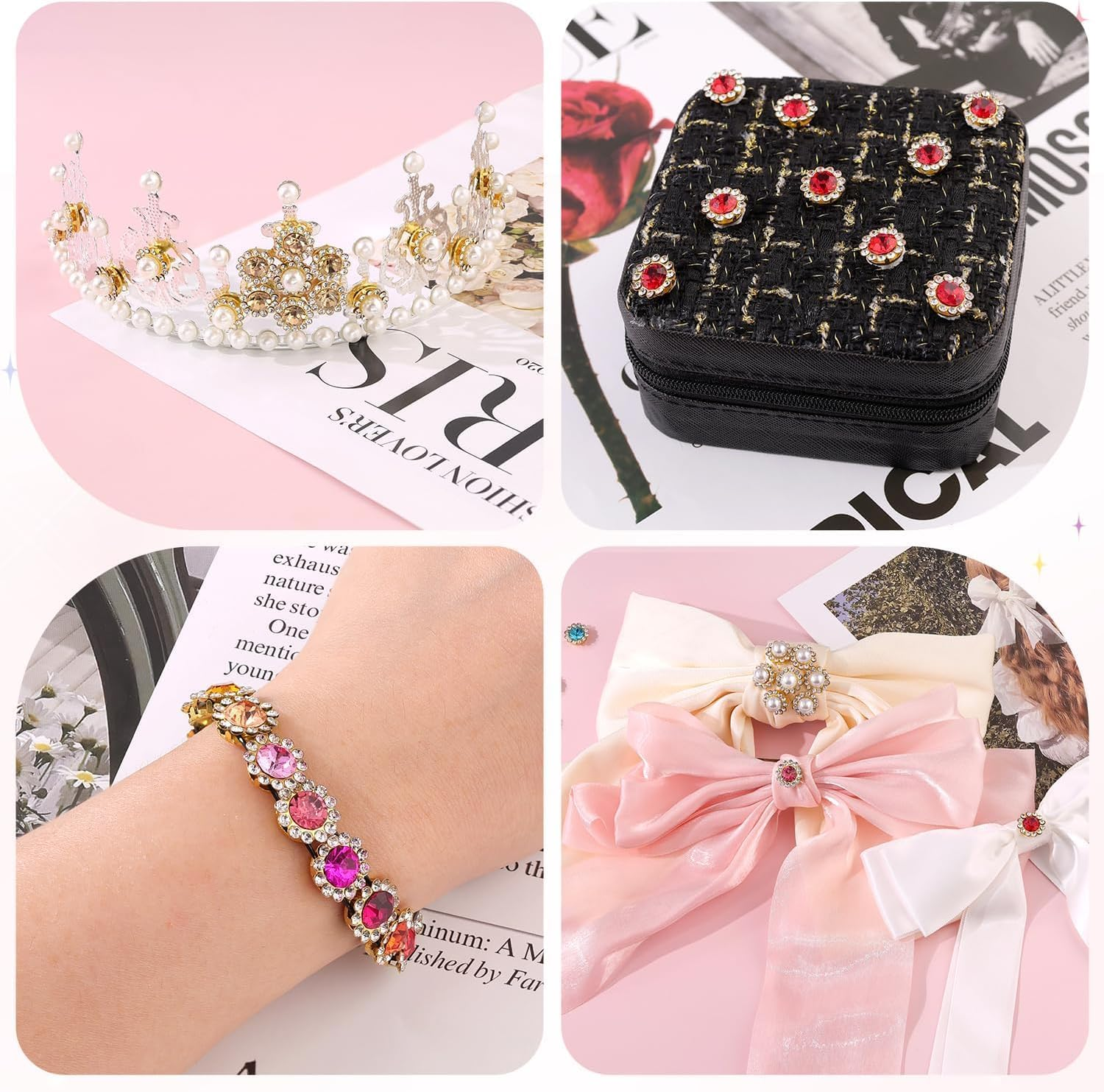 Rhinestones 200PCS 25 Mixed Colors Sew on Bedazzling Gems, Crystal Glass with Metal Base Flower Shape Claw Flatback for Crafting, Bedazzling on Clothes Shoes Hats Bags & Sewing Accessories image number 1