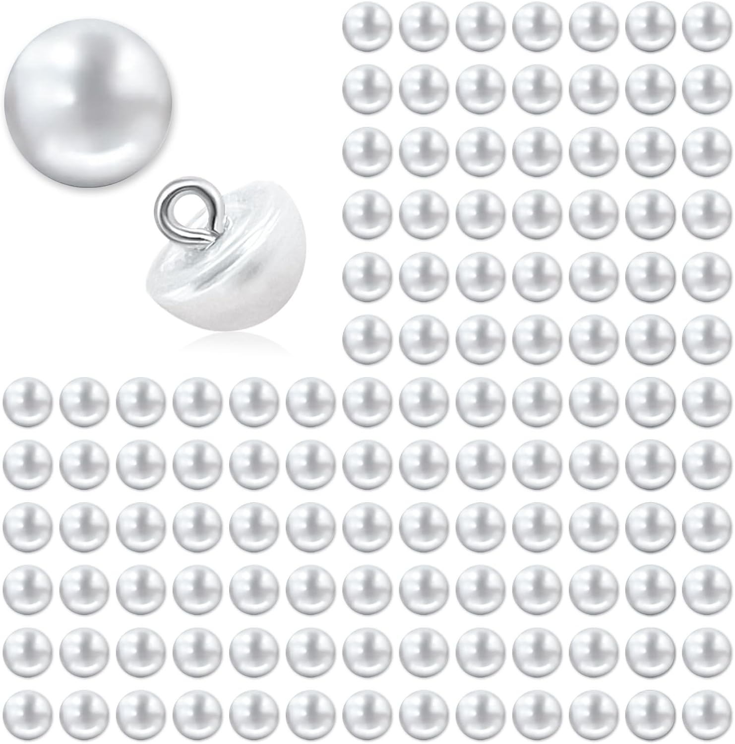 120 Pcs 10Mm Pearl Buttons with Shank round Pearl Buttons, Hole White Plastic Pearl Bead Decorative Buttons for Wedding Dress, Skirts, Gloves, Sweaters, Shirts, Hats, Scarves, Headbands Crafts (White)
