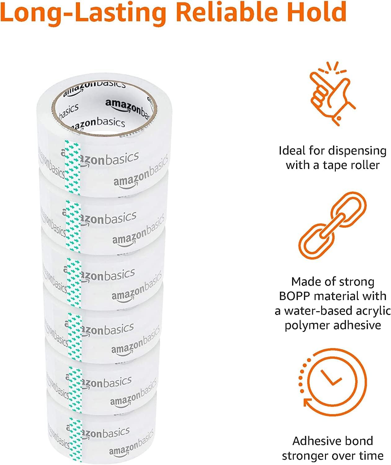 Amazon Basics Packing Tape, Designed for Moving, Storage and Packing, Shipping and Mailing, 5Cm Wide X 50M, Crystal Clear, 6-Pack image number 2