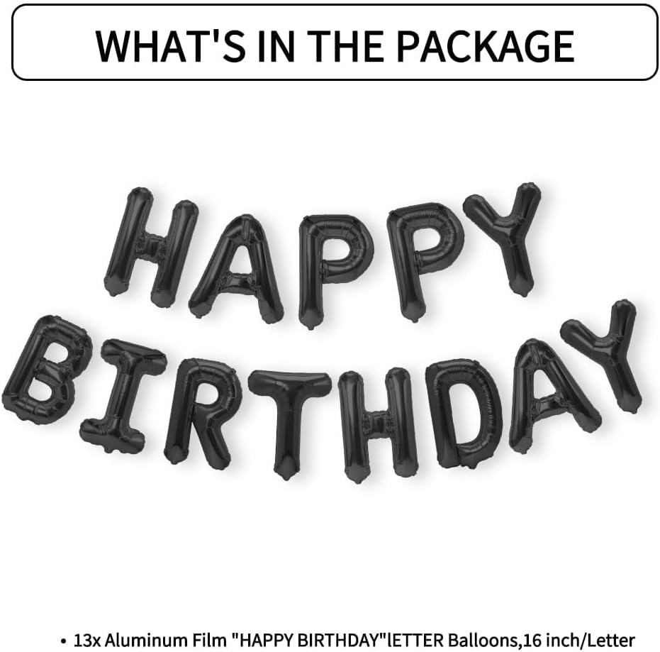 Black Happy Birthday Banner Happybirthday Balloon Happybirthday Signblack Balloons Happybirthday Backdrop Birthday Party Decorations Birthday Decor Birthday Decorations for Men-Black image number 4