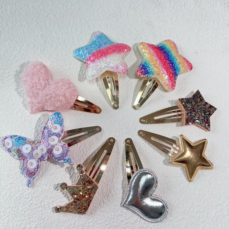 Hair Clips for Girls - 8 Pairs of Star, Crown, Heart, Butterfly Shaped Barrettes and Pins - Metal Snap Accessories for Styling Kids' Hair - Multicolor 2 image number 4