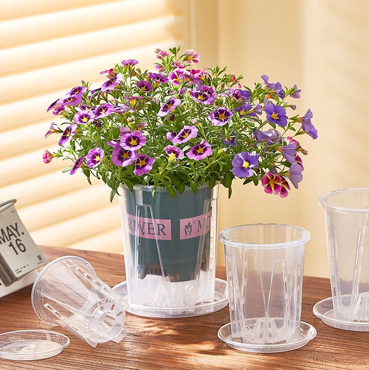 5Pcs Clear Plastic Orchid Pots with Holes and Saucers for Plants, Transparent Functional Planters for Optimal Drainage and Growth, 12Cm image number 3