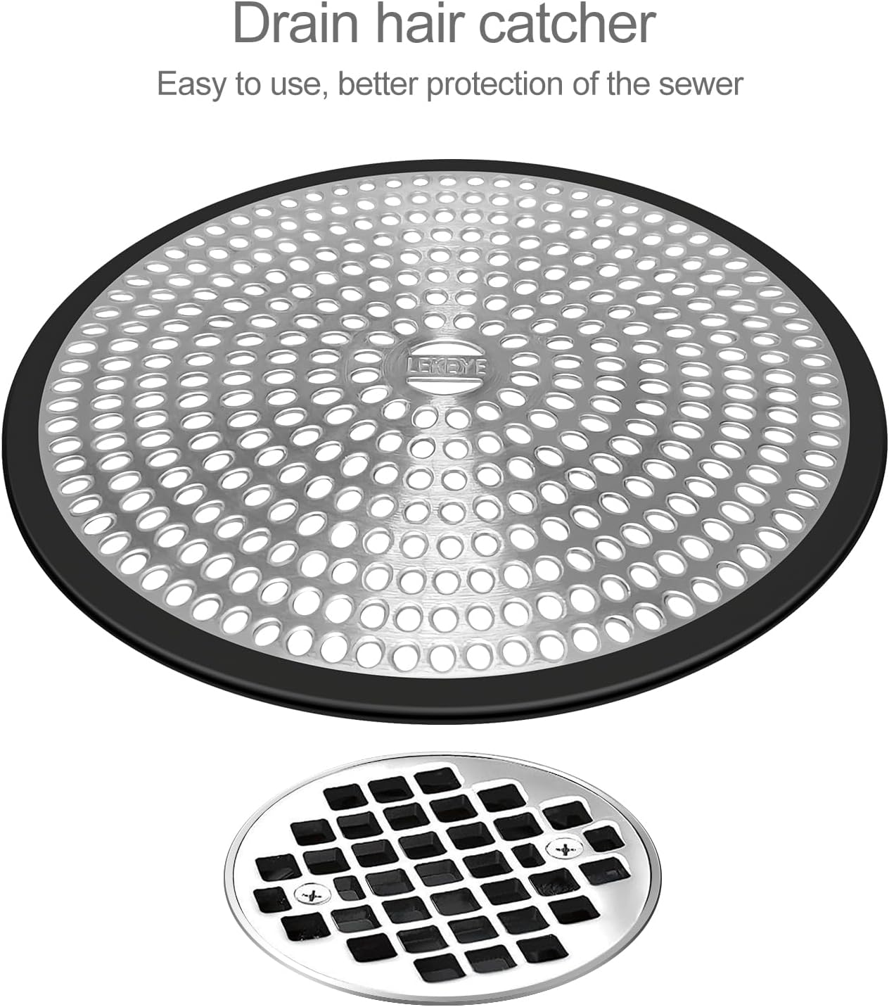 LEKEYE Shower Drain Hair Catcher | Strainer | Shower Stall Drain Cover | Bathroom Drain Protector Stainless Steel and Silicone(Black), LE8803 image number 5