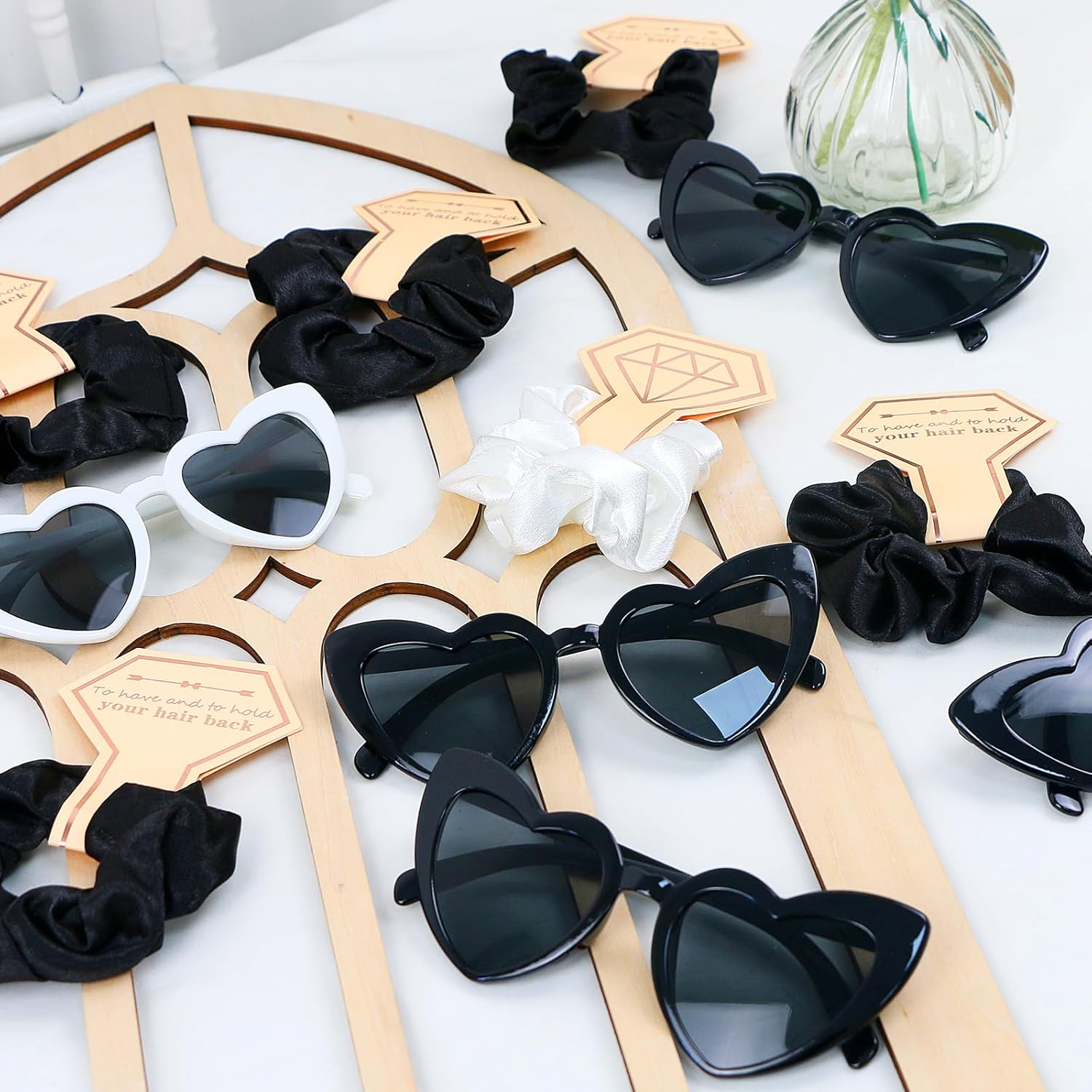 LACGO Pack of 21 Glasses Team Bride Hair Scrunchies Bridesmaids Gift Set 7Satin Scrunchies Hair Bobbles + 7 Sunglasses + Bride Team Bride Tattoos for Wedding Bridal Shower Hen Night Black image number 5