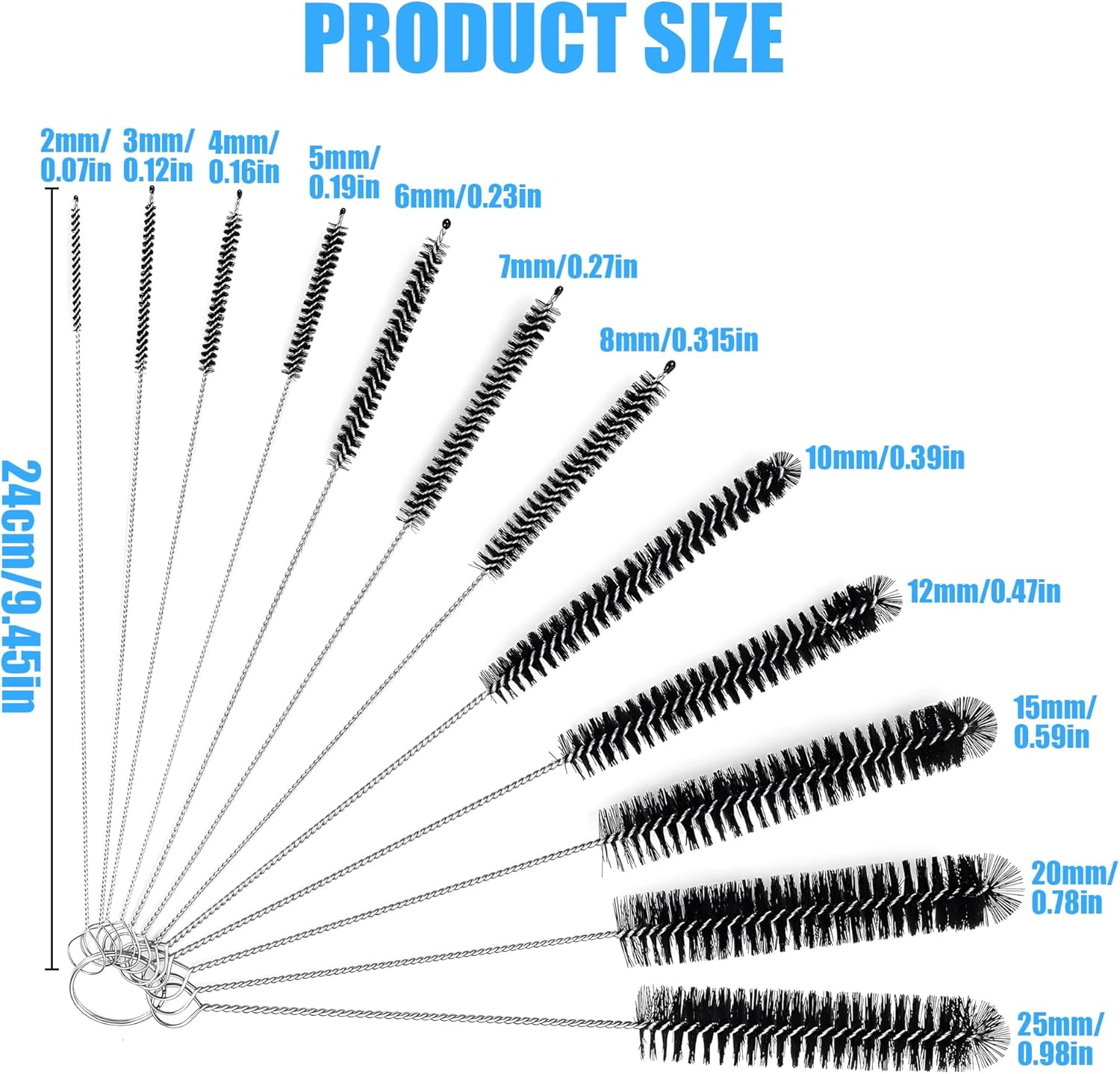 13 Pcs Stainless Steel Cleaning Brush Set &ndash; Flexible Straw Cleaner Brush & Pipe Cleaner for Bottles, Tubes, Drains | Durable Wire Brushes (2-25Mm) | Straw Brush & Multi-Size Cleaning Tools (22Cm)​​ image number 5