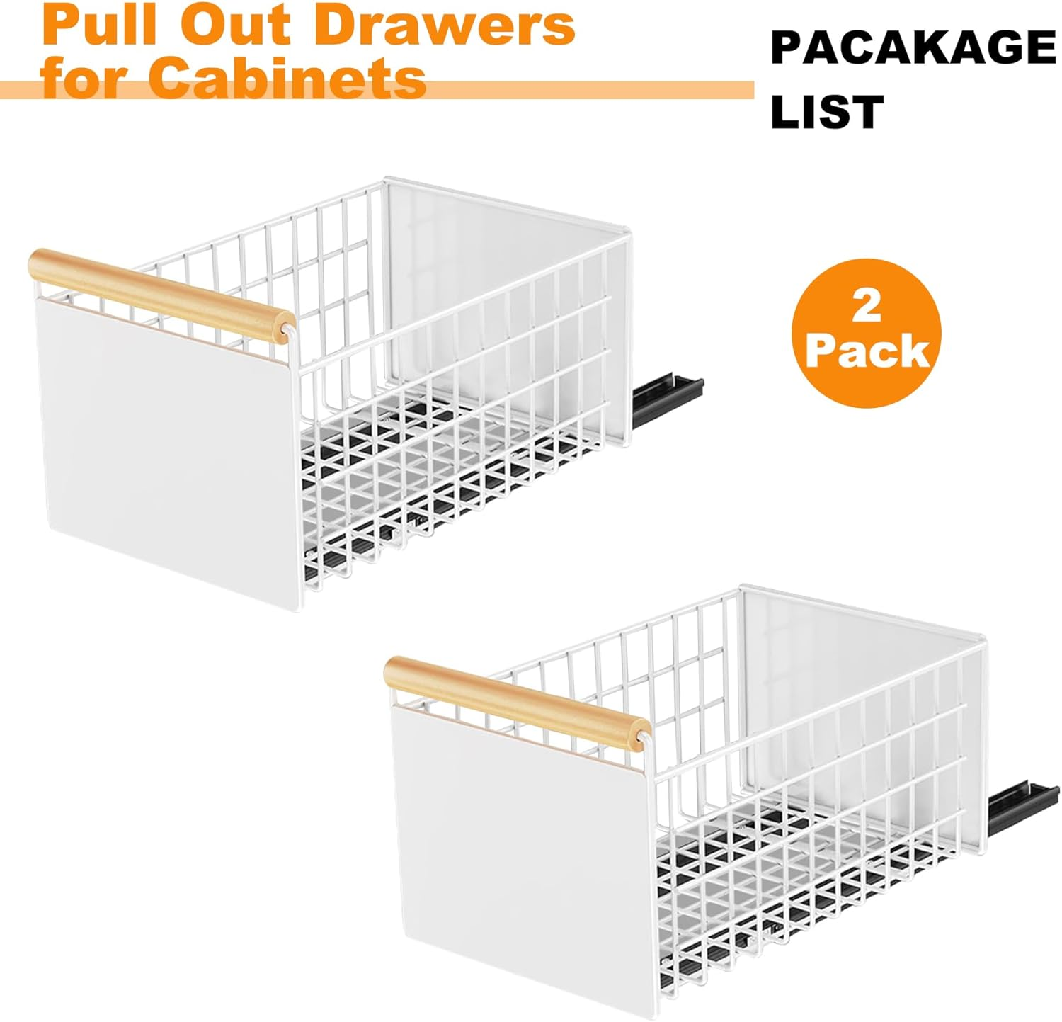 Kitchess 2 Pack Pull Out Drawers for Cabinets, Large Pull Out Cabinet Organizer for Kitchen Storage & Organisation, Foldable Slide Out Drawer Storage for Kitchen, Pantry, Shelves