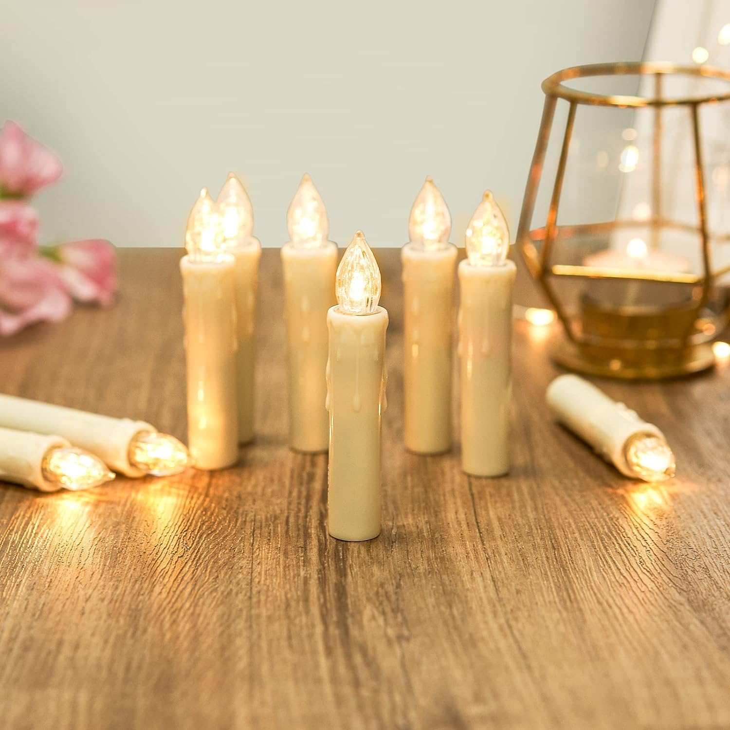 Massiupply Flickering Flameless Window Candle LED Christmas Tree Candle Lights Warm White Battery Operated Electric Taper Candles with Remote Perfect for Home Garden Wedding Parties Decor 12 PCS Ivory image number 1