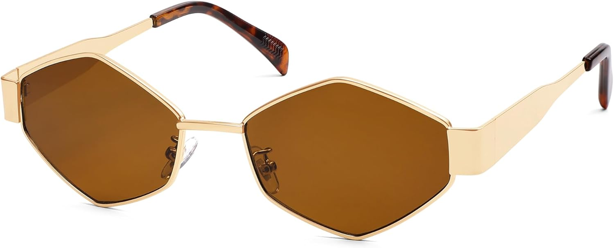 HERJOUR Trendy Retro Hexagon Sunglasses for Women Vintage 90S Classic Designer Sun Glasses Metal Frame Narrow Sunnies AR81046