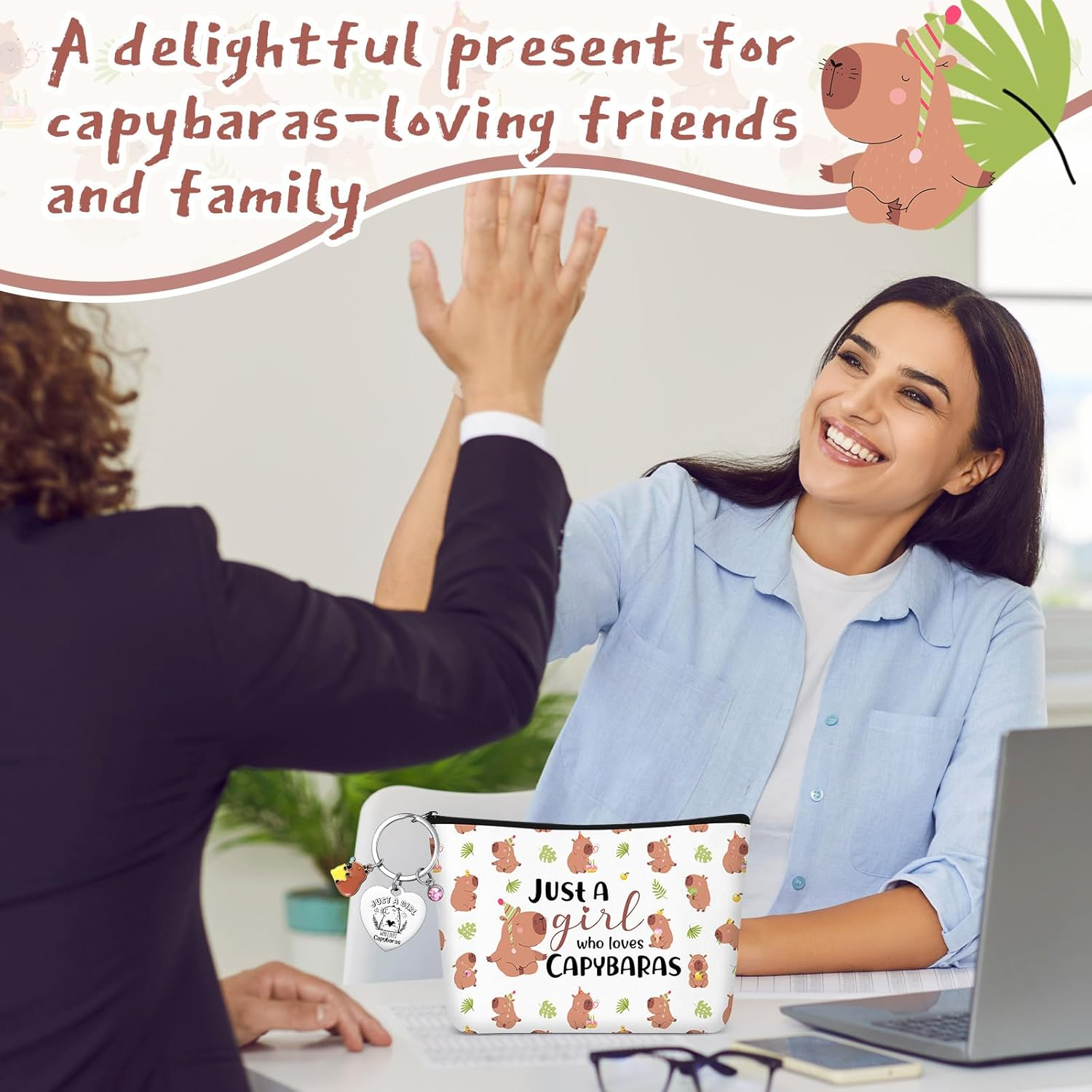 Xuniea 3 Pcs Capybara Gift Set Just a Girl Who Loves Capybaras Makeup Pouch, Keychain, Socks, Cute Capybara Themed, Pet Lover Present, Birthday, Christmas Animal Theme Gift for Friends, Family, Colle image number 2