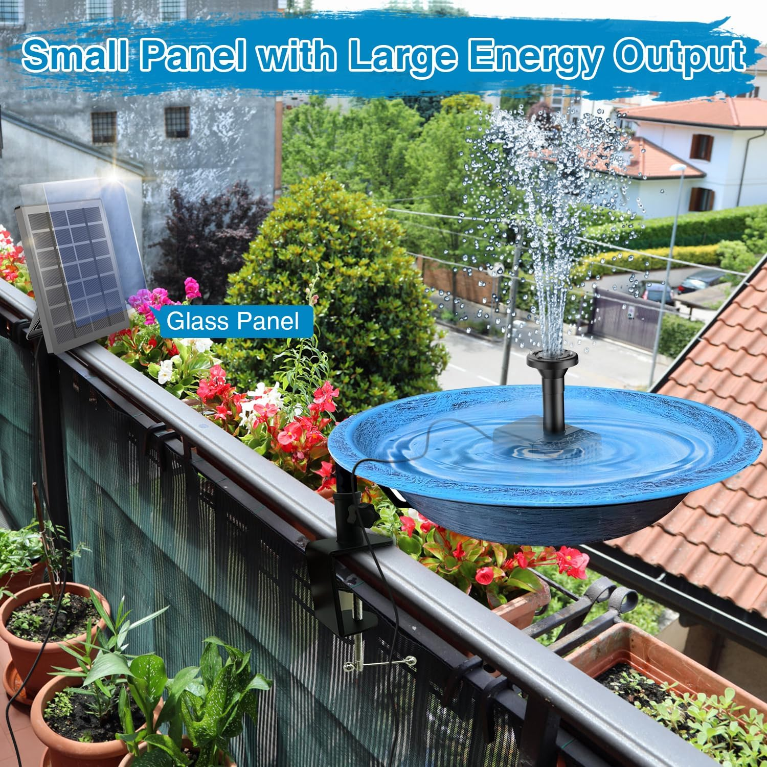 Solar Fountain Kit with Holder Glass Panel - No Battery, DIY Small Solar Water Pump Works in Shadow with Sucker for Bird Bath, Hummingbird, Water Feature, Outdoor, 9.84Ft Power Cord-Black image number 1