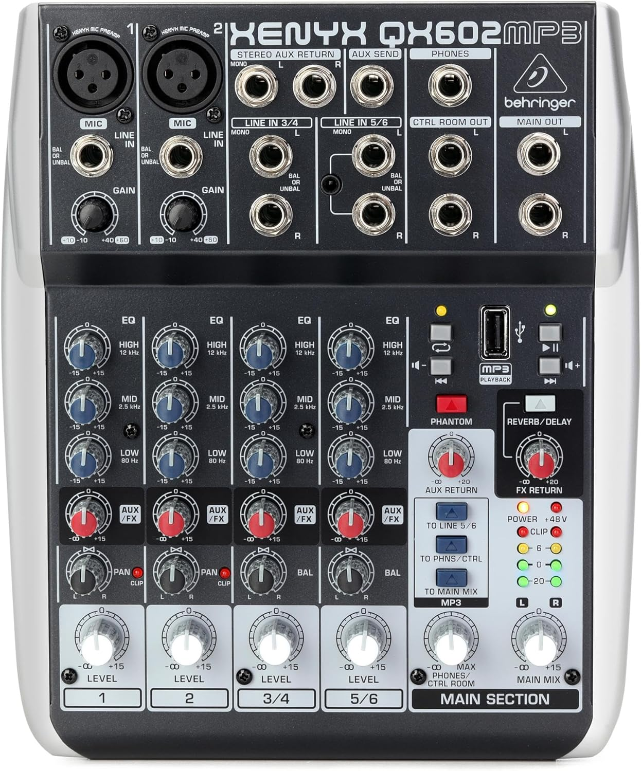 Behringer QX602MP3 Behringer XENYX QX602MP3 Premium 6-Input 2-Bus Mixer image number 2