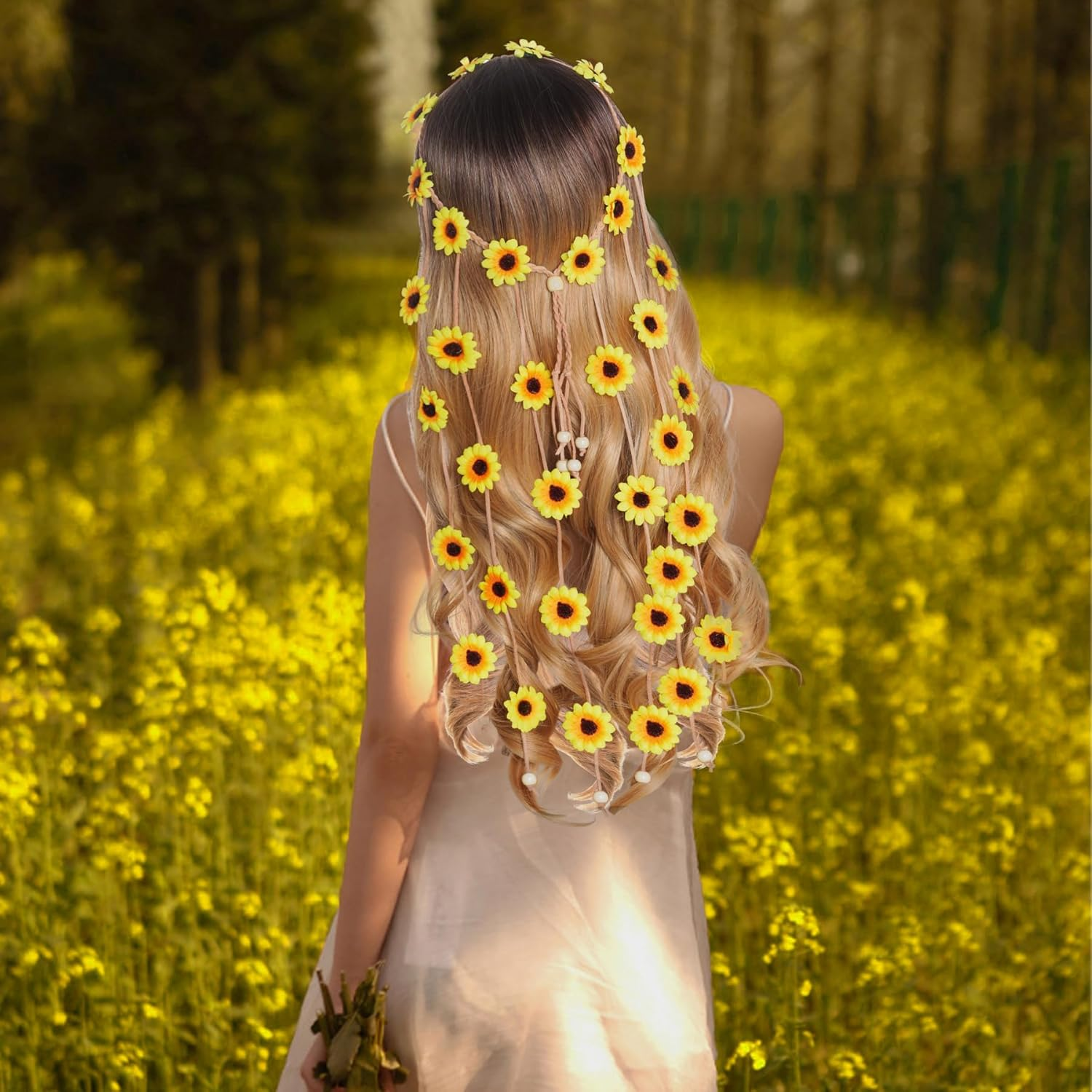 TAXTYHRE Sunflower Hair Accessories, Sunflower Headband, Fashionable Goose Flower Hair Accessories, Adjustable Flowers Headband for Women Girls Beach Wedding Carnival Party, Yellow image number 6