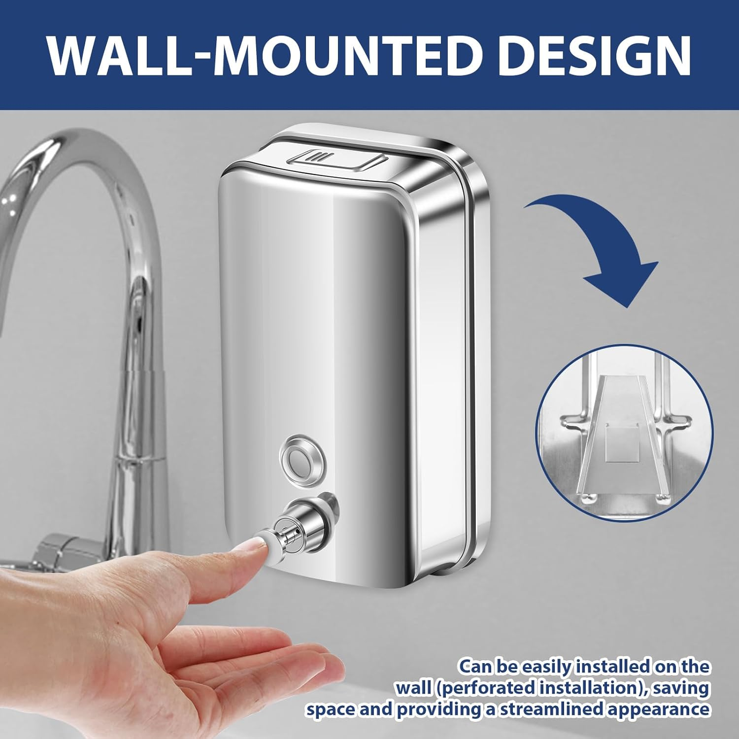 Commercial Soap Dispenser Wall Mount, Stainless Steel Manual Pump Liquid Rust-Proof Leak Free, 33.8Oz/1000Ml, Hand Sanitizer Dispenser for Hotels Restaurants Bathroom and Home image number 6