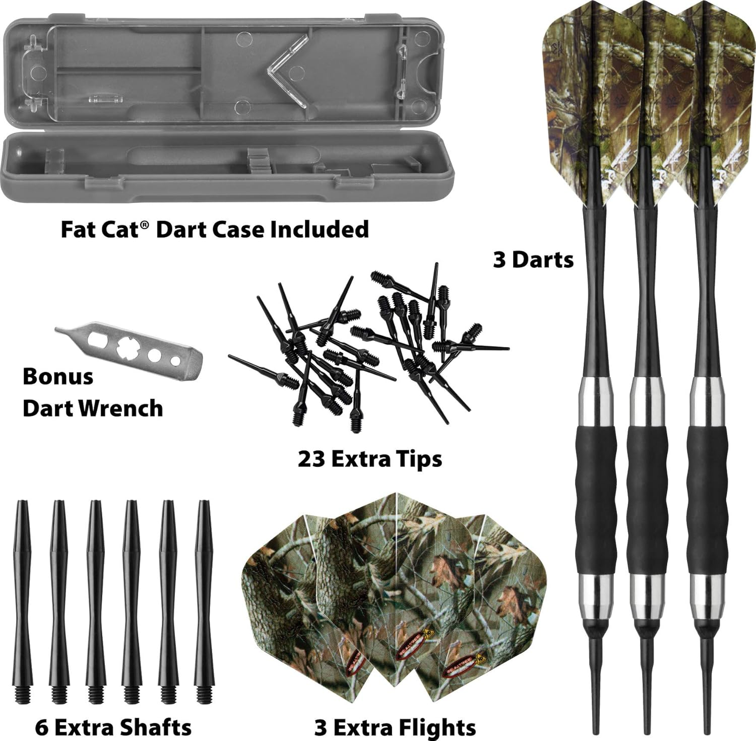 Fat Cat Realtree Hardwoods HD Camo Soft Tip Darts with Storage/Travel Case, 16 Grams image number 3
