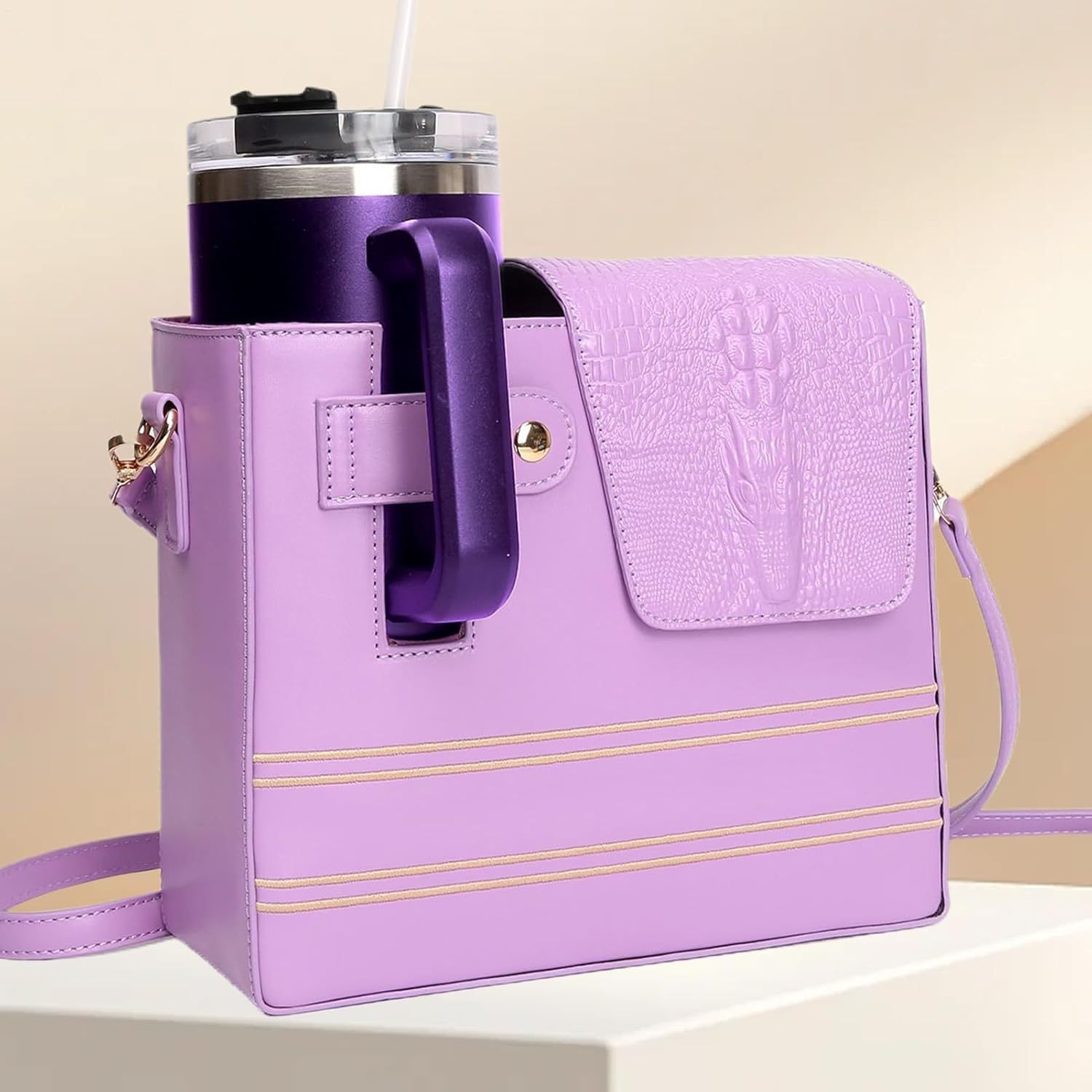 Tumbler Purse - Waterproof,Water Bottle Holder Bag - for Women, Outdoor, Gym, Walking, Hiking, Travel, Commuting, Camping, Cycling - Purple image number 5