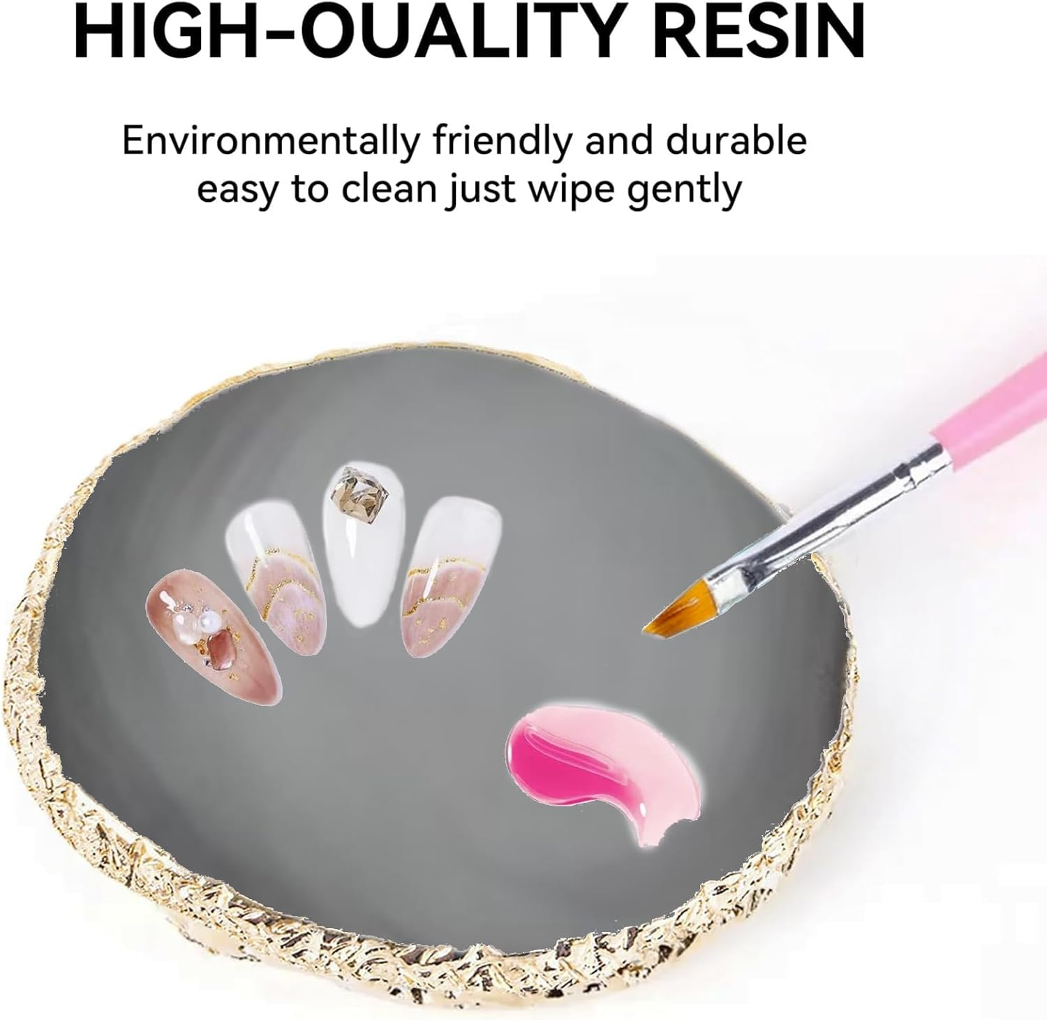 Tavvke 2 Pcs Resin Nail Palette with Stainless Steel Stirring Rod, Nail Art Display Board, Gold-Edged Mixing Board for Polish, Gel, and Makeup (Gray and Purple) image number 4