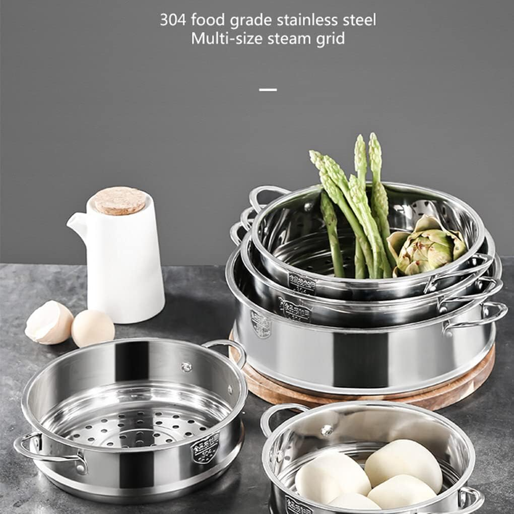 Stainless Steel Steamer round Handgrip Portable Stackable Anti-Scald Reusable Modern Kitchen Steaming Cooker Tool, 20Cm image number 1